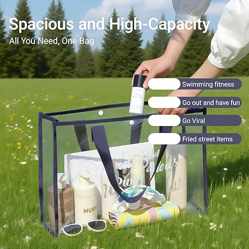 Miniatura 5 de Treasurecove Bolsa de playa transparente para mujer con bolsa desmontable para teléfono, plegable, impermeable, bolsa transparente para playa,