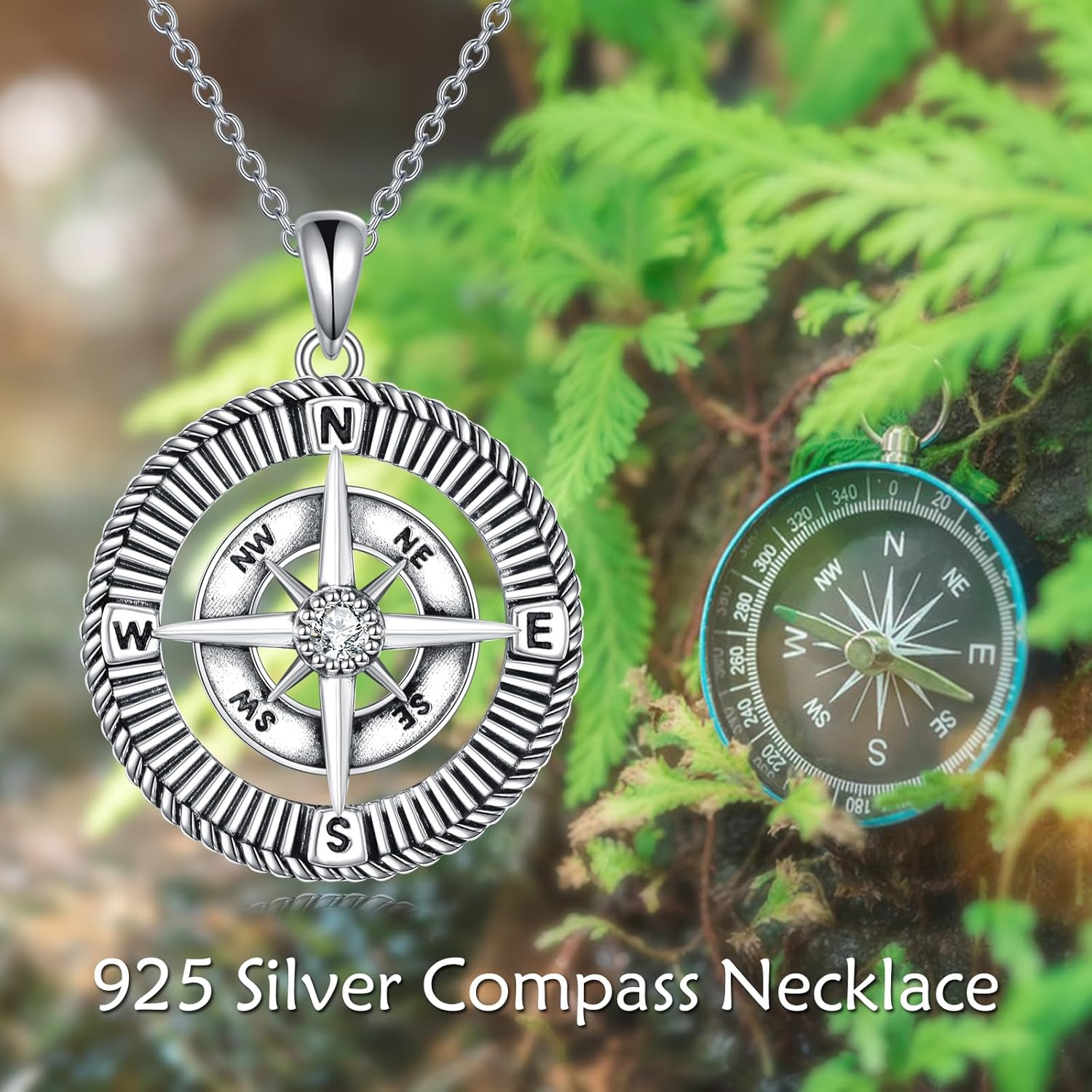 Compass Necklace Sterling Silver Vintage Compass Pendant Jewelry Graduation Gifts for Women Men - Image 6