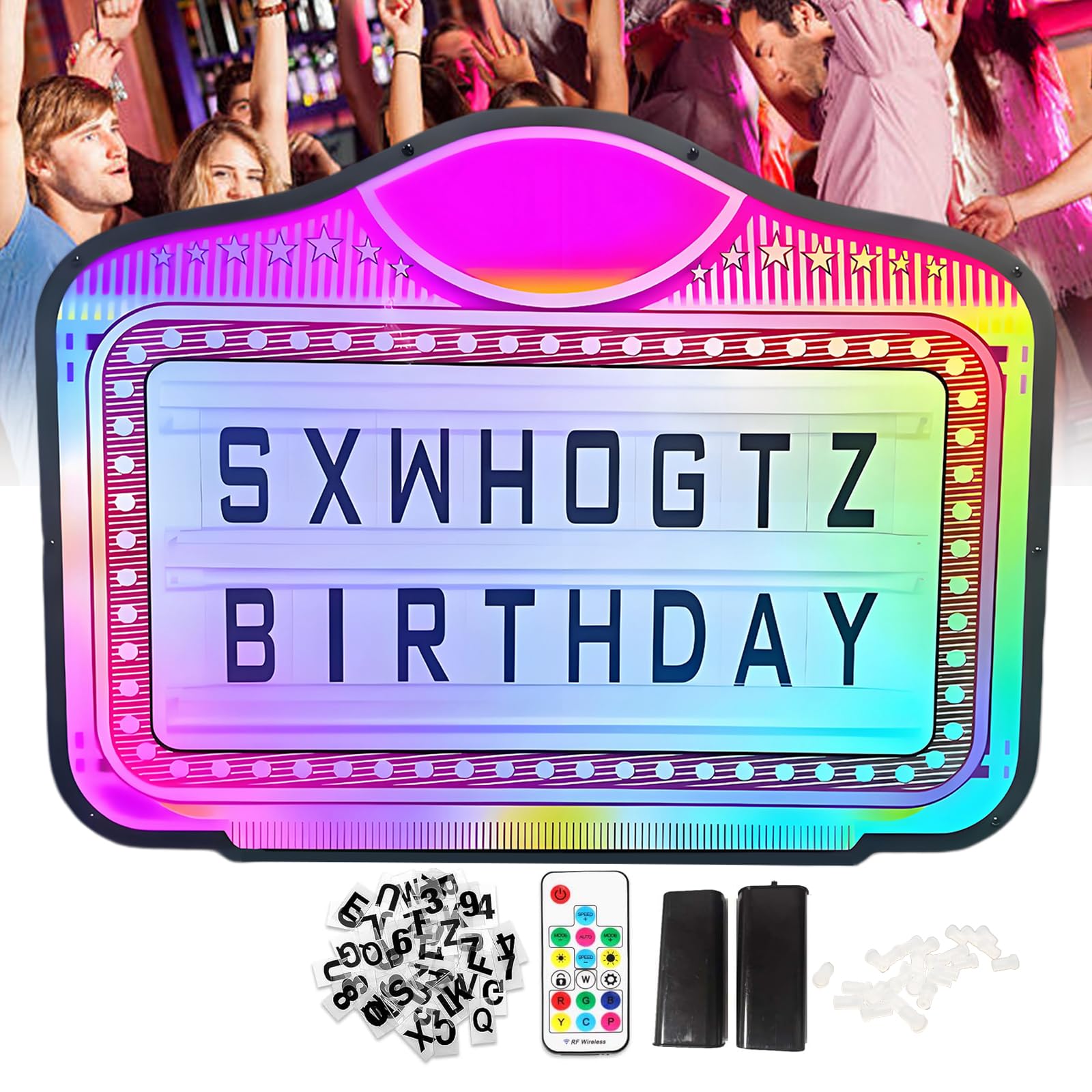 VIP Bottle Service Sign, Bottle Presenter for Night Club, Color Display Lights with 4 Sets Letters & 1 Numbers Kit, Hand Holding Small Light Box Sign for Wedding, Party, Bar