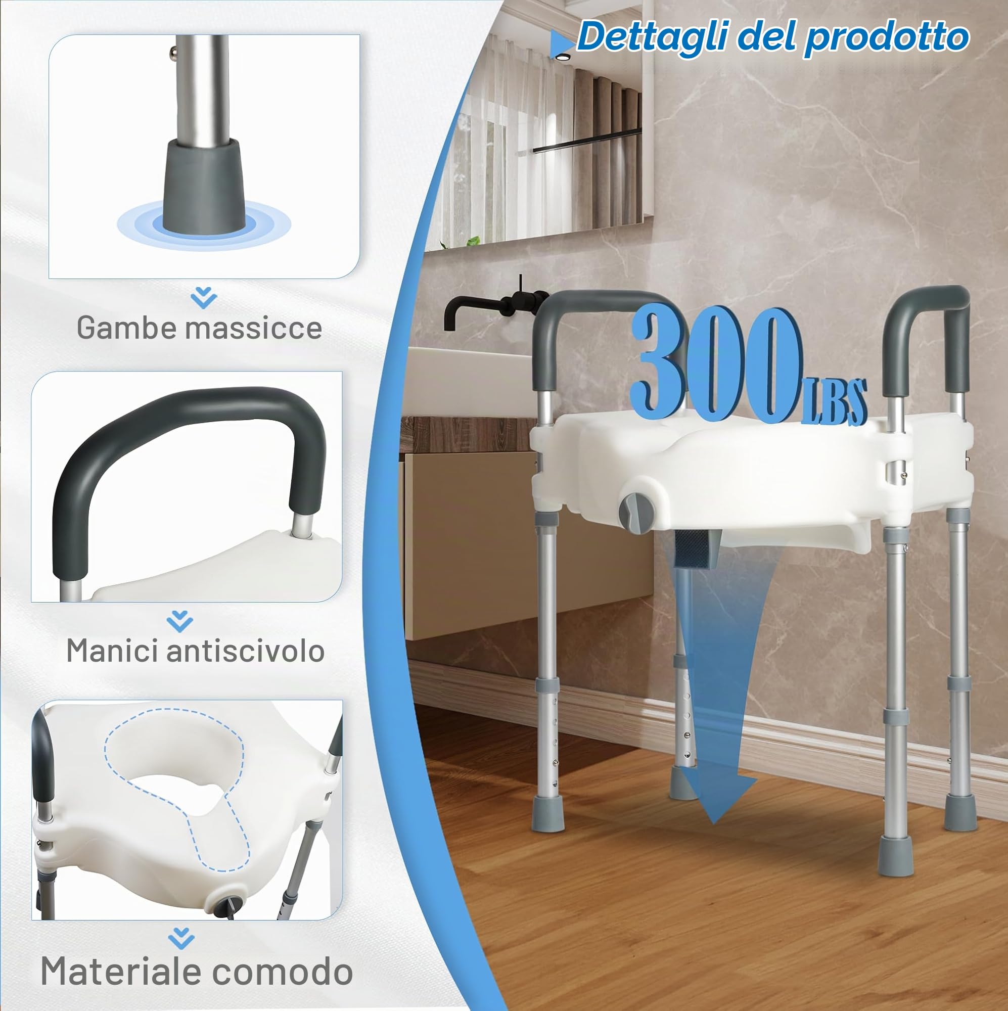 Rialzo WC per Anziani, Sedile Rialzato per wc con Maniglie Alzata per WC, Alza Water Anziani per Protesi Anca WC per Disabili, WC per Anziani, Rialzo per WC per Altezza Regolabili