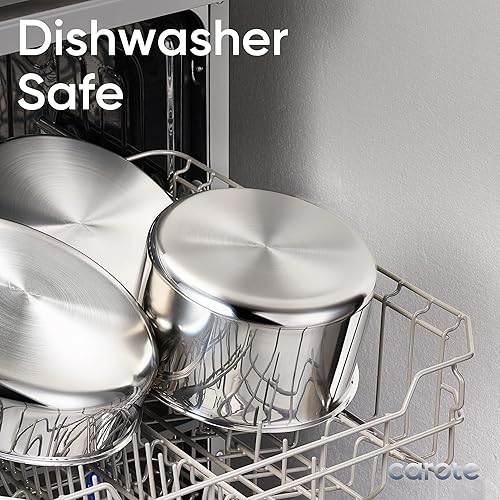 Miniatura 7 de CAROTE - Juego de utensilios de cocina de acero inoxidable de tres capas con tapa de pie, juego de 11 ollas y sartenes antiadherentes, juegos de