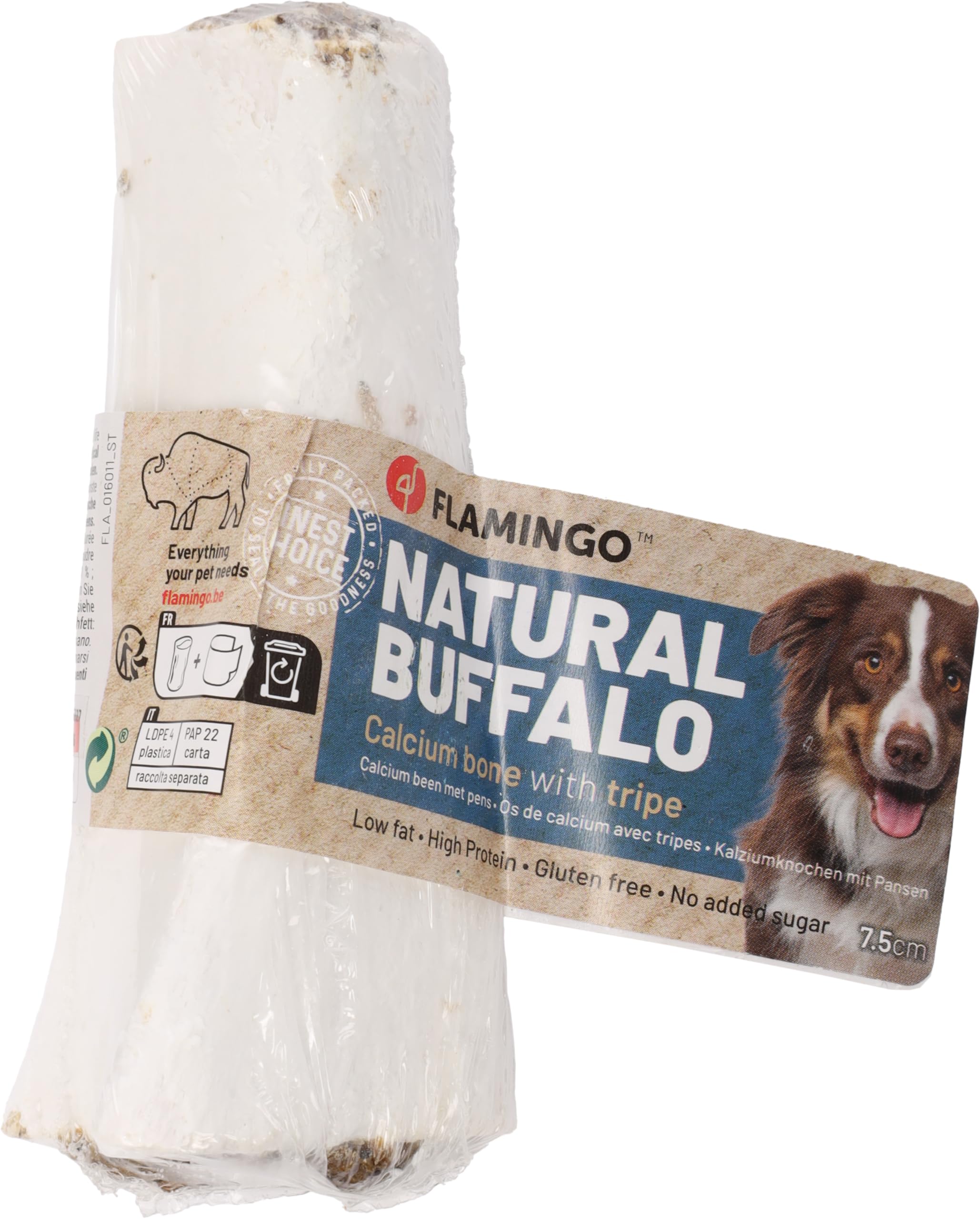 FLAMINGO Friandise Chien – Snack Nature Os de Calcium de Buffle avec panse – 7,5cm – 230g – Riche en Calcium – friandise Naturelle (Lot de 4)
