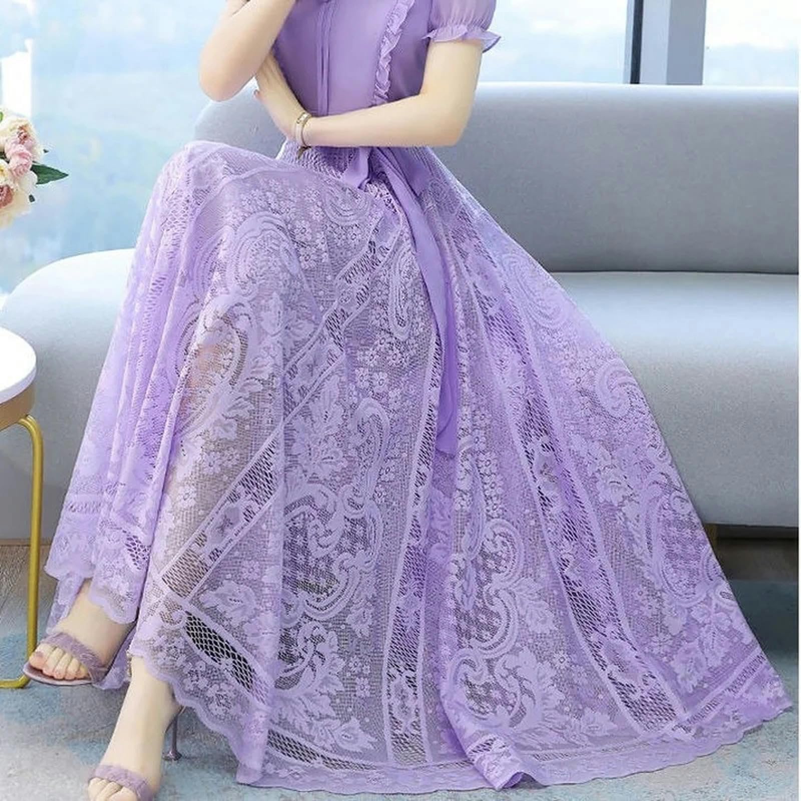 Rock Damen-Overlay-geschichtete Tüllrock Elastizität Mit Hoher Taille A-line Midi Rocks Mesh Chiffon Faltenkleid