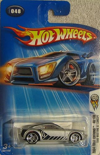 Hot Wheels 2004-048 Primeras Ediciones Ford Mustang GT Concept 164 Escala PLATA - Tarjeta grande de faros delanteros
