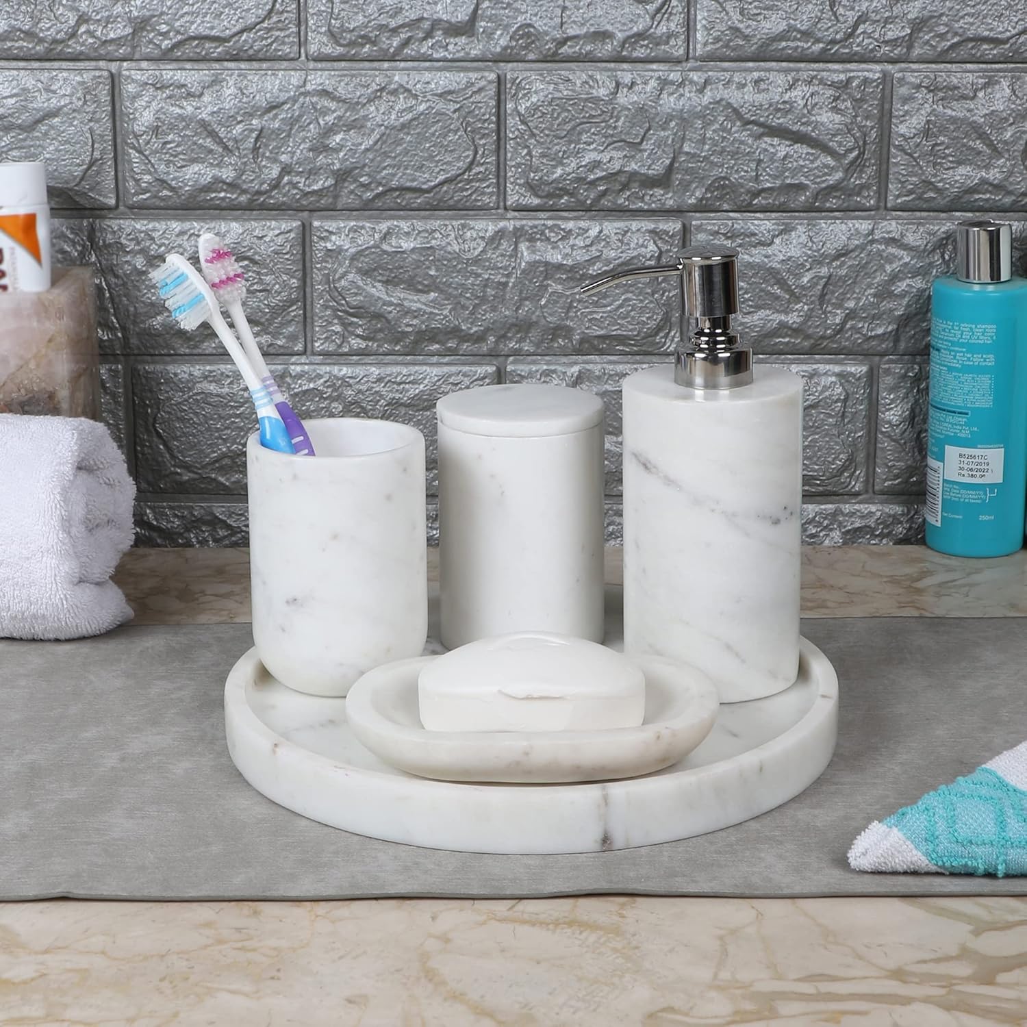 NikkisPride Handmade Marble Bath Set, Marble Bath Accessories Set, Bath