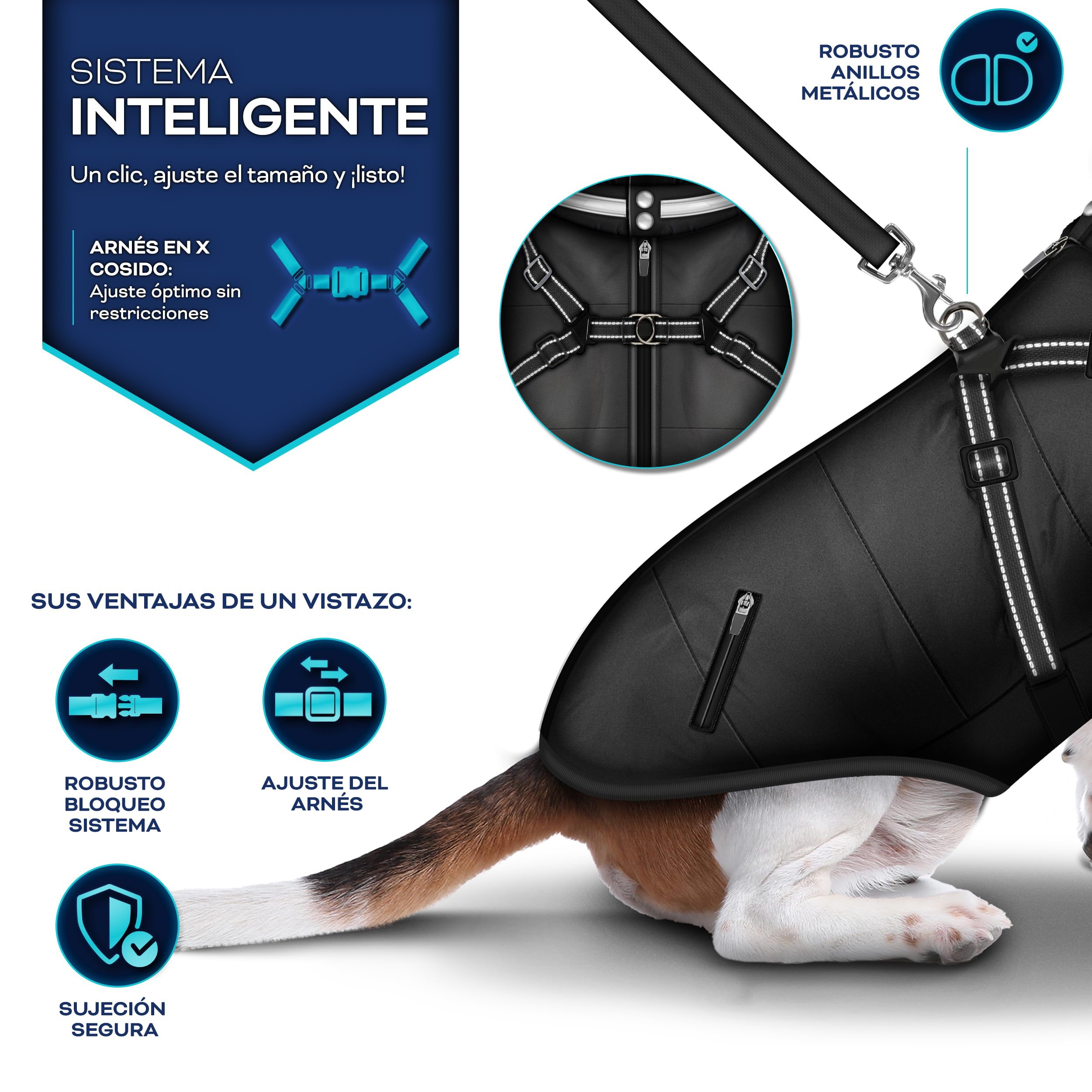 TRESKO® Chaqueta de invierno para perro con reflectores con 15 bolsas para excrementos + dispensador | Abrigo impermeable para perros | Abrigo para perros con arnés | Chaleco de invierno para perros pequeños, medianos y grandes