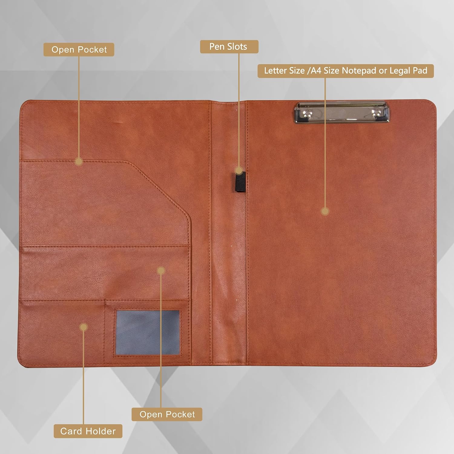Personalized Vegan Leather Portfolio Folder,Office Leather Padfolio with Clipboard,Custom A4 Leather Planner, Legal Writing Pad Holder, Document Organizer for Business/School (VintageBrown, PU) image 3