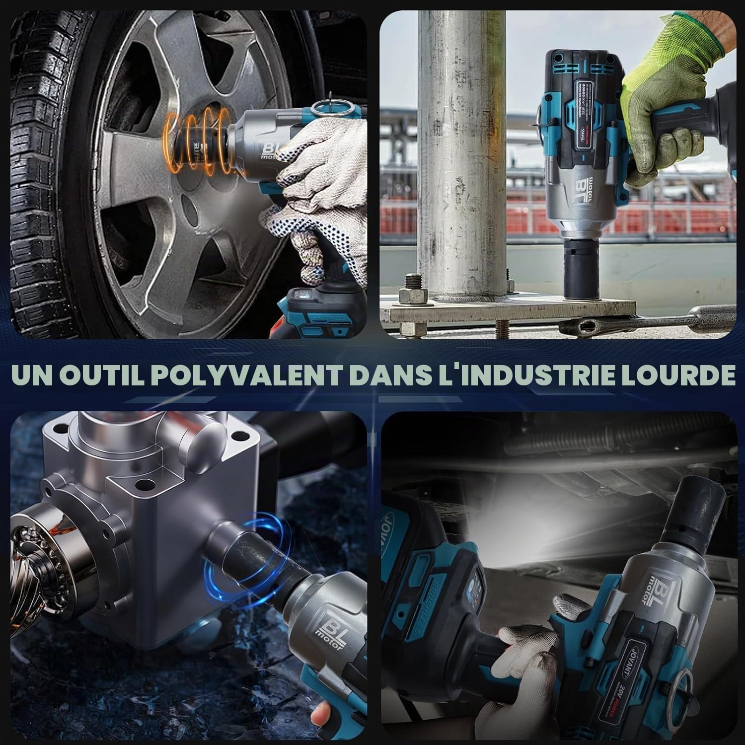 Kit de clés à chocs sans fil, pistolet à choc 20 V MAX 3/4, clés à chocs sans balais de 2000 N.m, clé électrique avec vitesse à 6 modes, 2 batteries de 4,0 Ah pour voiture/tondeuse