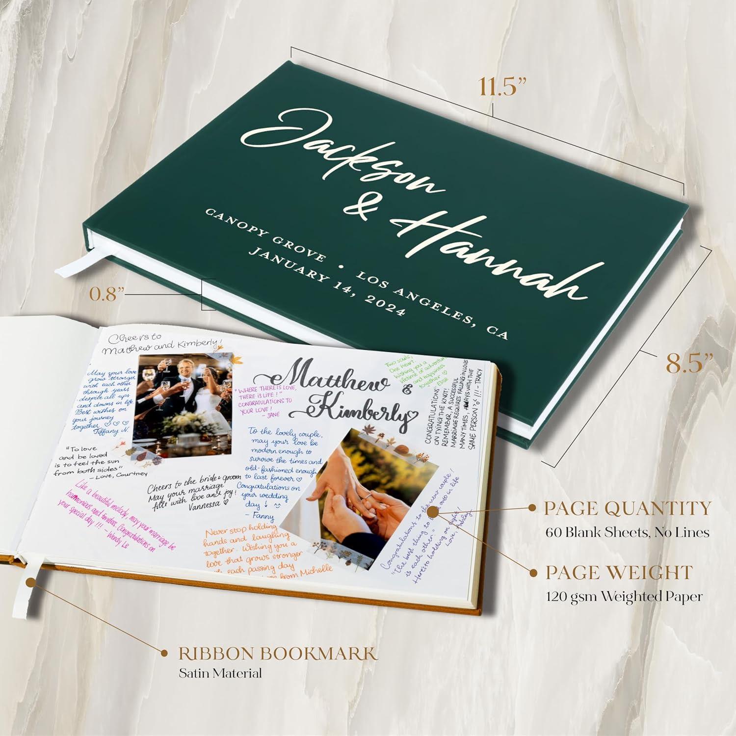 GIFTBYGIFTY Personalized Wedding Guest Book w/Names, Date, and Address, Custom Hardcover Guest Book for Wedding Reception, Blank Pages for Signing - Navy Blue