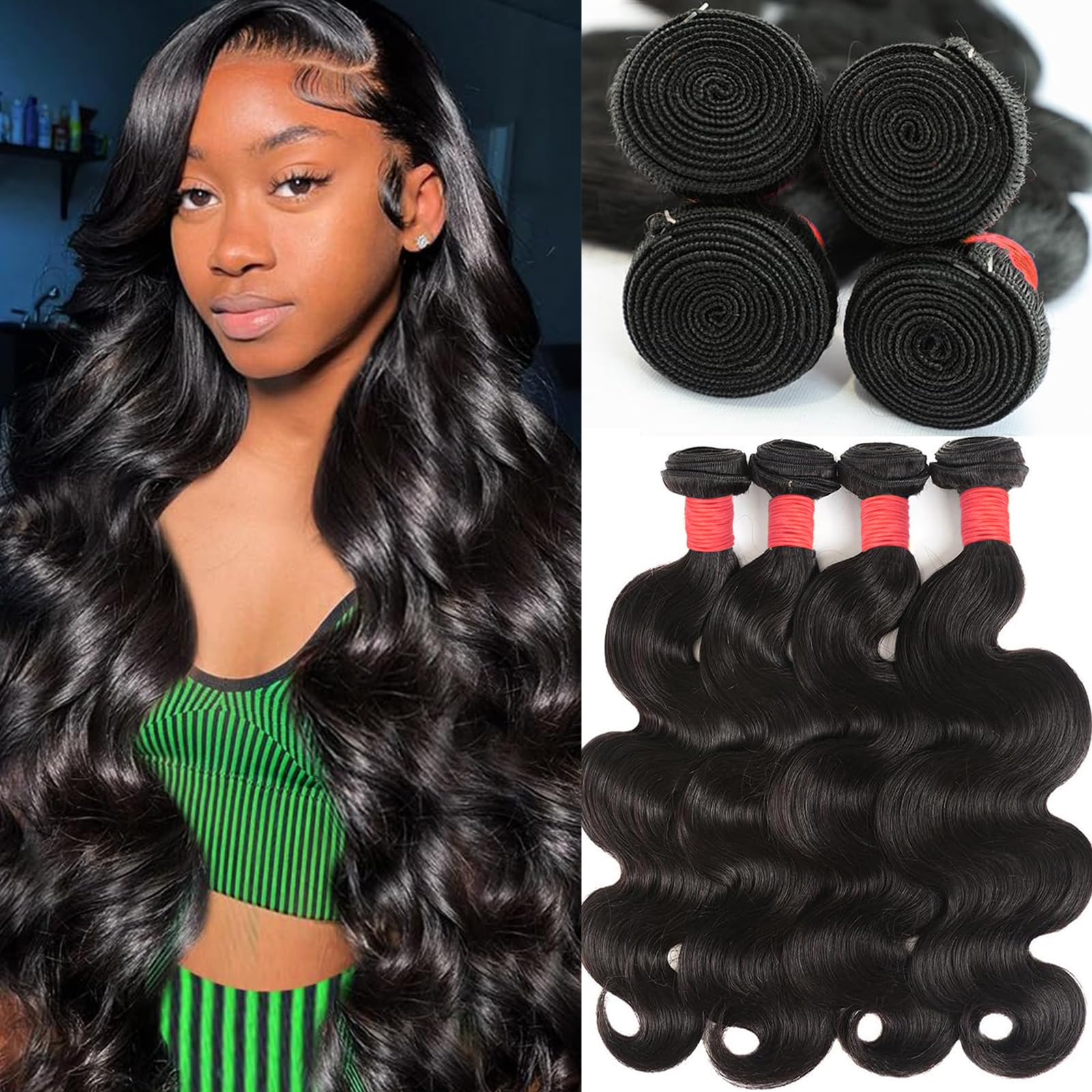 Body Wave Bundles Human Hair 20 22 22 24 Inch 4 Bundles Human Hair 12A Unprocessed Brazilian Virgin 100% Real Human Hair Bundles Double Weft Natural