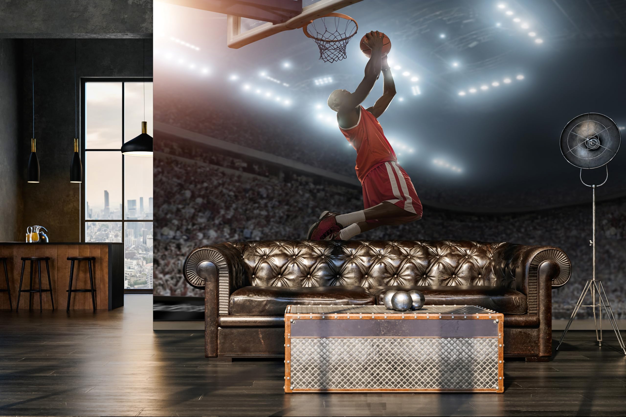 WallArena Vlies Fototapete, Basketball, 368x254cm | Fototapeten - Tapeten - für Wohnzimmer Schlafzimmer - Vliestapete Wandtapete Tapete 3D Effekt- inkl. Kleister