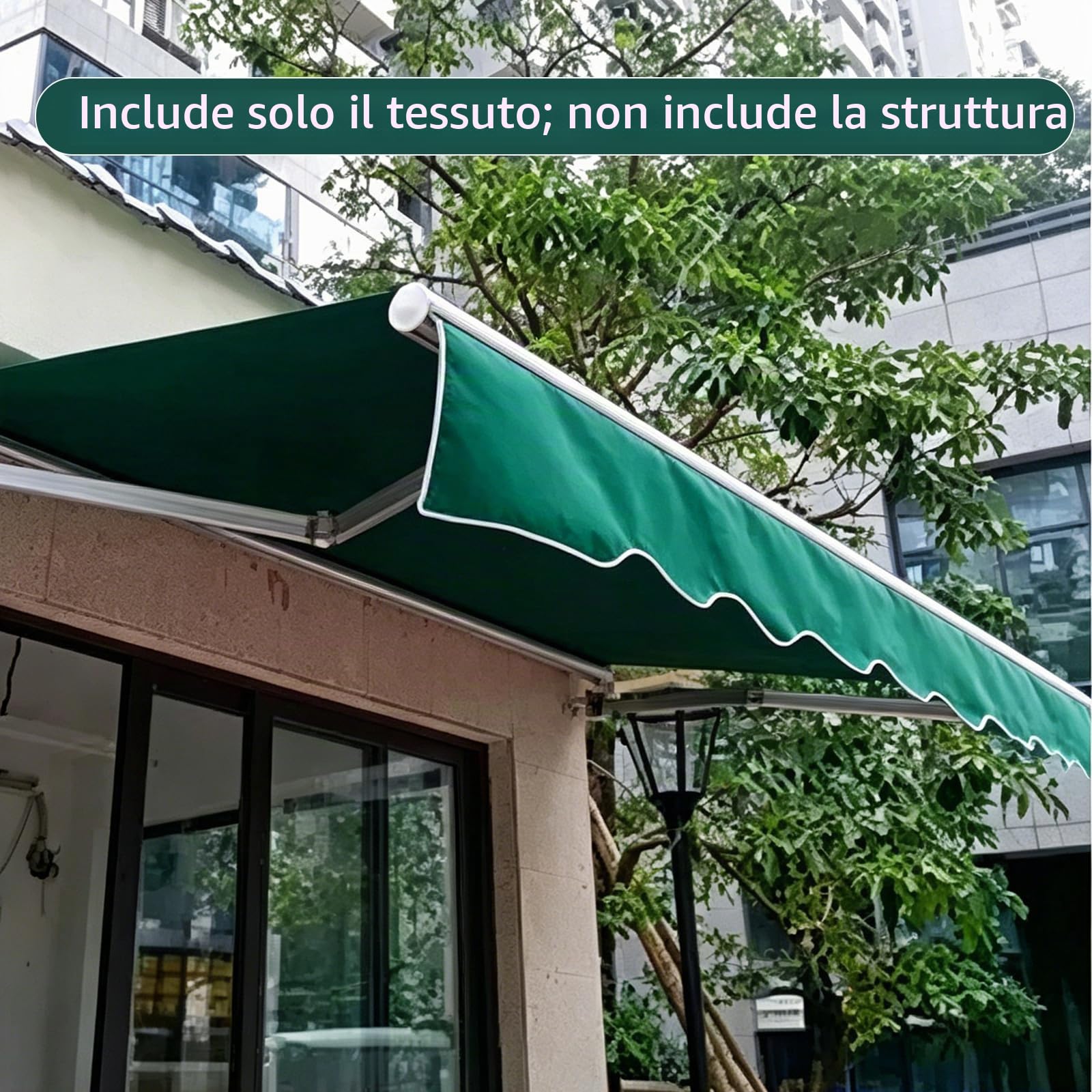 Tessuto per tenda da sole con mantovana, protezione UV, impermeabile, tessuto di ricambio per tenda da sole in tela, per esterni, per giardino, balcone, cortile (verde scuro, 2,5 x 2 m)