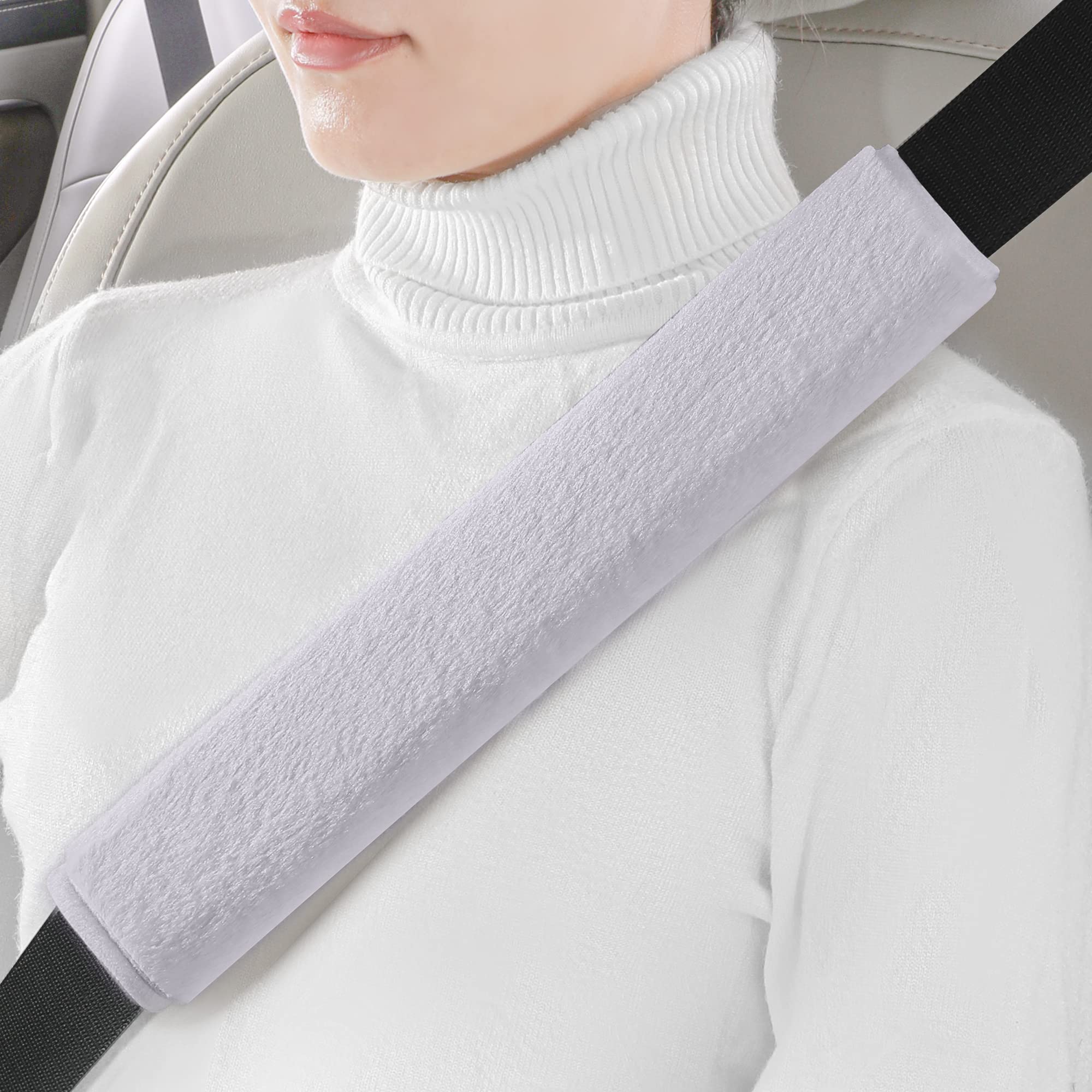 LACDL Extra Long Seatbelt Cover Super Soft Furry for Adults Kids Women & Men, Thick Plush Full Car Seat Belt Strap Cushion, Fluffy Shoulder Pad Protector, Auto Interior Accessories, Grey, 13in, 2pcs