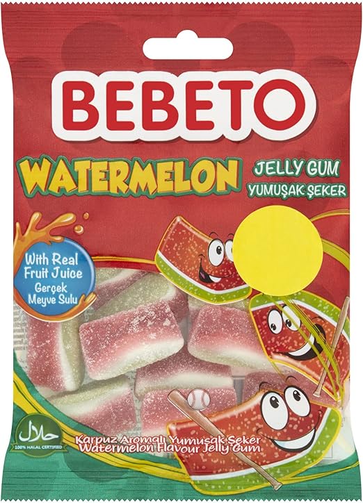Bebeto Watermelons Gummy Sweets, Fizzy Chewy Sweets, Halal Certified