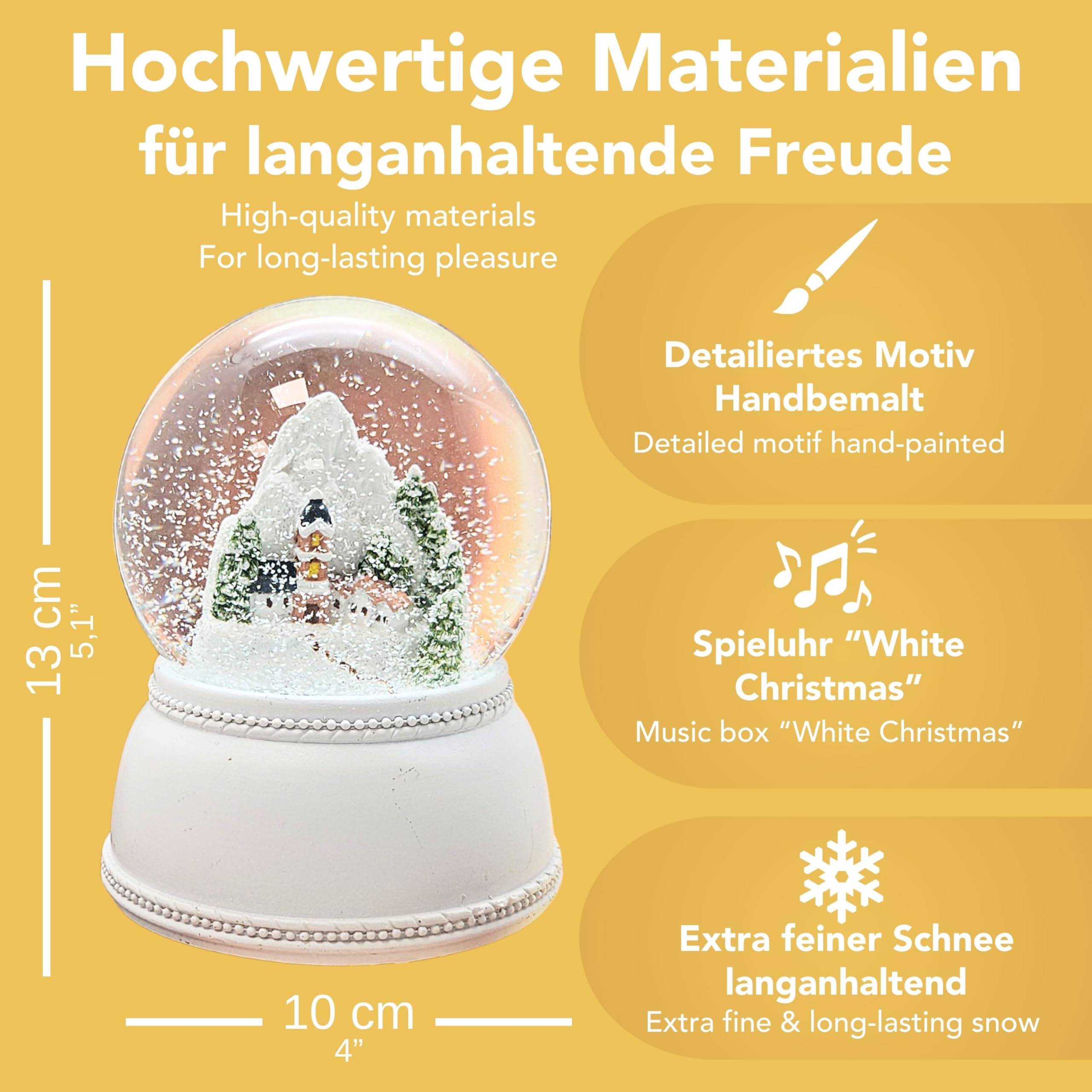 Schneekugel Weihnachten | Bergdorf im Schnee | Sockel weiß Nostalgie | Höhe: 13cm Breite 10 cm | 20252 (Bergdorf weiß Nostalgie)