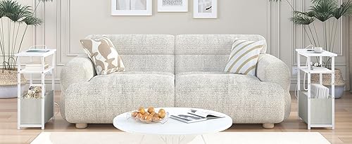 Miniatura 7 de Mesa auxiliar estrecha con estación de carga, mesa auxiliar pequeña para espacios pequeños, mesitas de noche delgadas con cesta de almacenamiento,