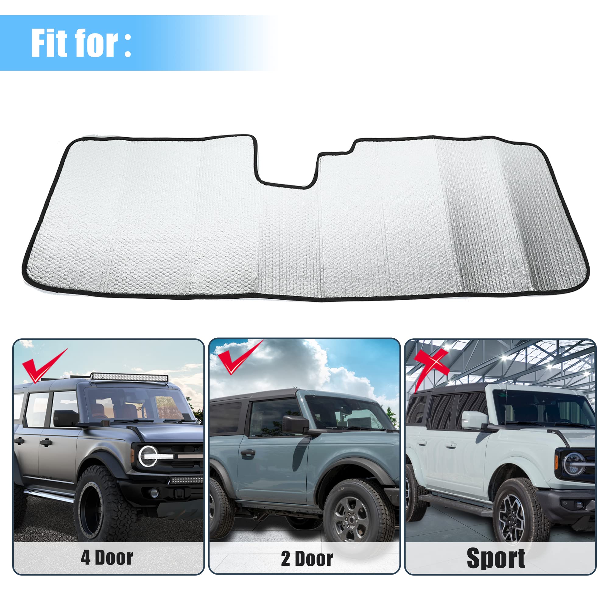 X AUTOHAUX Front Window Windshield Cover Sun Shade Cover with Mirror Cutouts Heat Insulated Accessories for Ford Bronco 2021 2022 2/4-Door Sunlight Protection