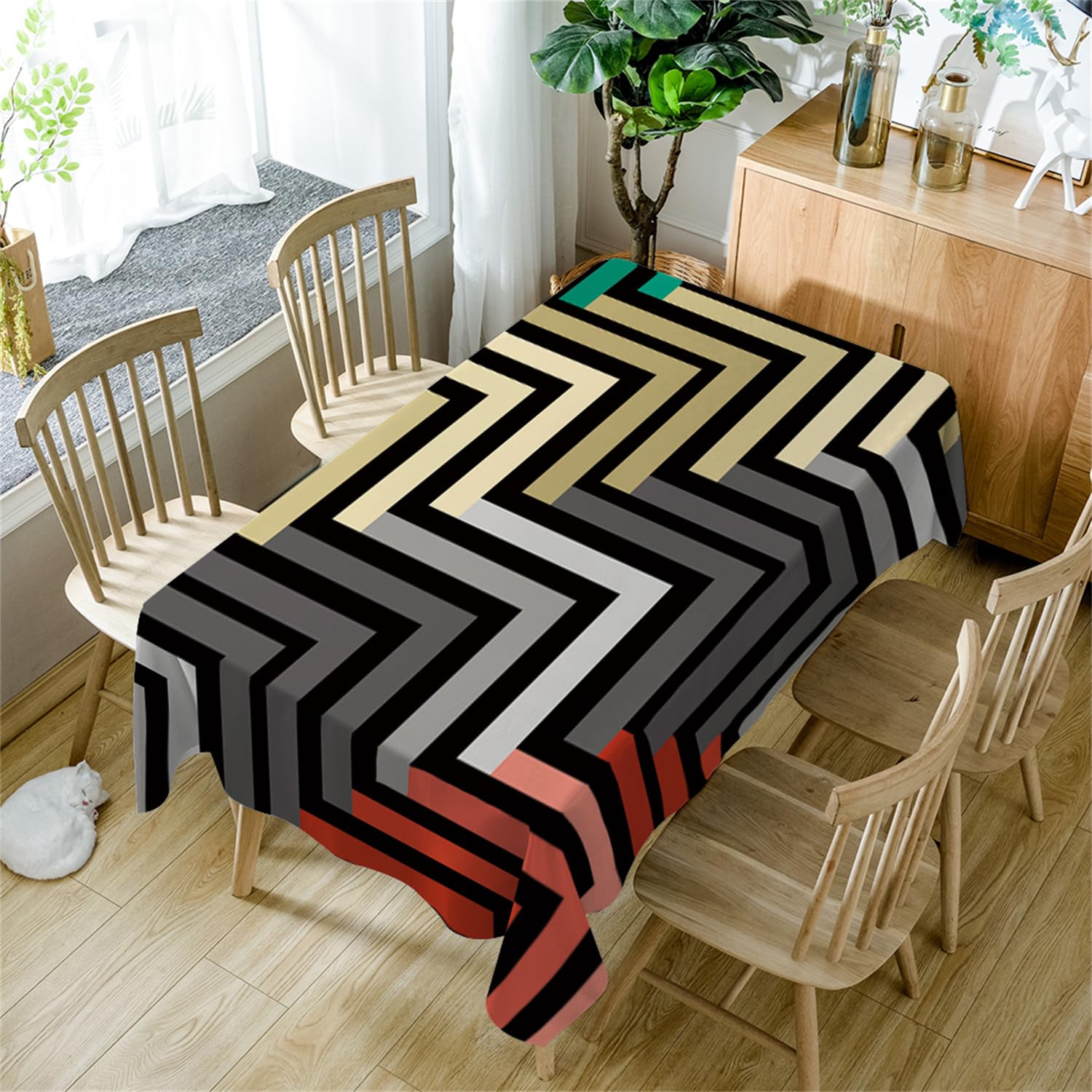 Mantel Antimanchas Gris De Rayas Amarillas Mantel Tela Poliéster Impermeable Lavable Manteles de Mesa Rectangular para Interior y Exterior Casa Comedor Cocina Fiesta(140x200cm)