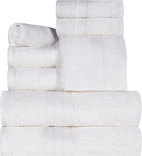 Superior Long Staple - Juego de 8 toallas de 100 % algodón peinado de 27.64 ozm, 8 piezas para baño, ducha, cocina, súper suave, felpa, surtido de 8