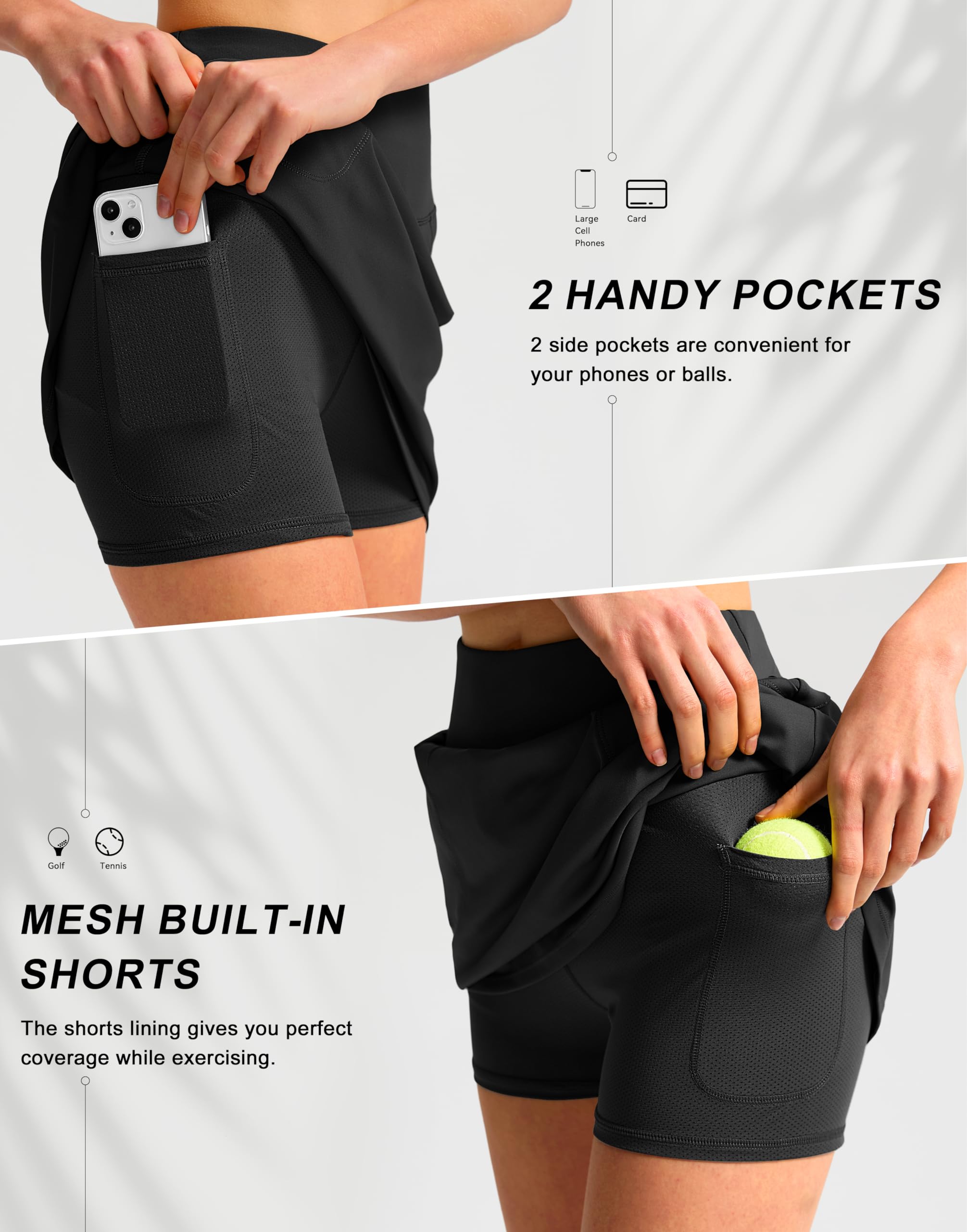 SANTINY Gonna da golf da 40,6 cm, con 4 tasche, gonna da tennis elasticizzata a vita alta, gonna atletica