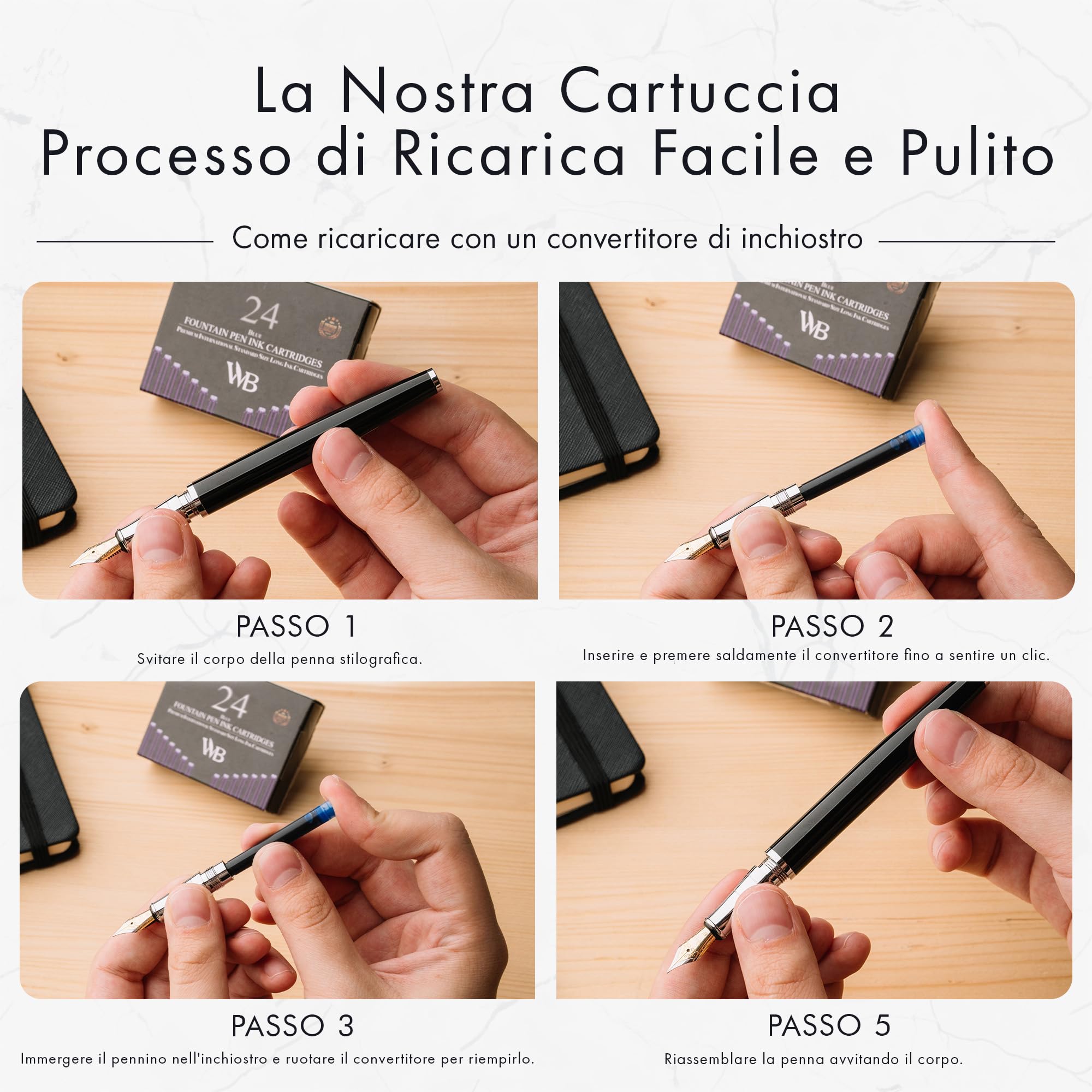 Wordsworth & Black Ricariche Inchiostro Penna Stilografica 24 Cartucce Giallo Standard Internazionali 1,5" 0,24"