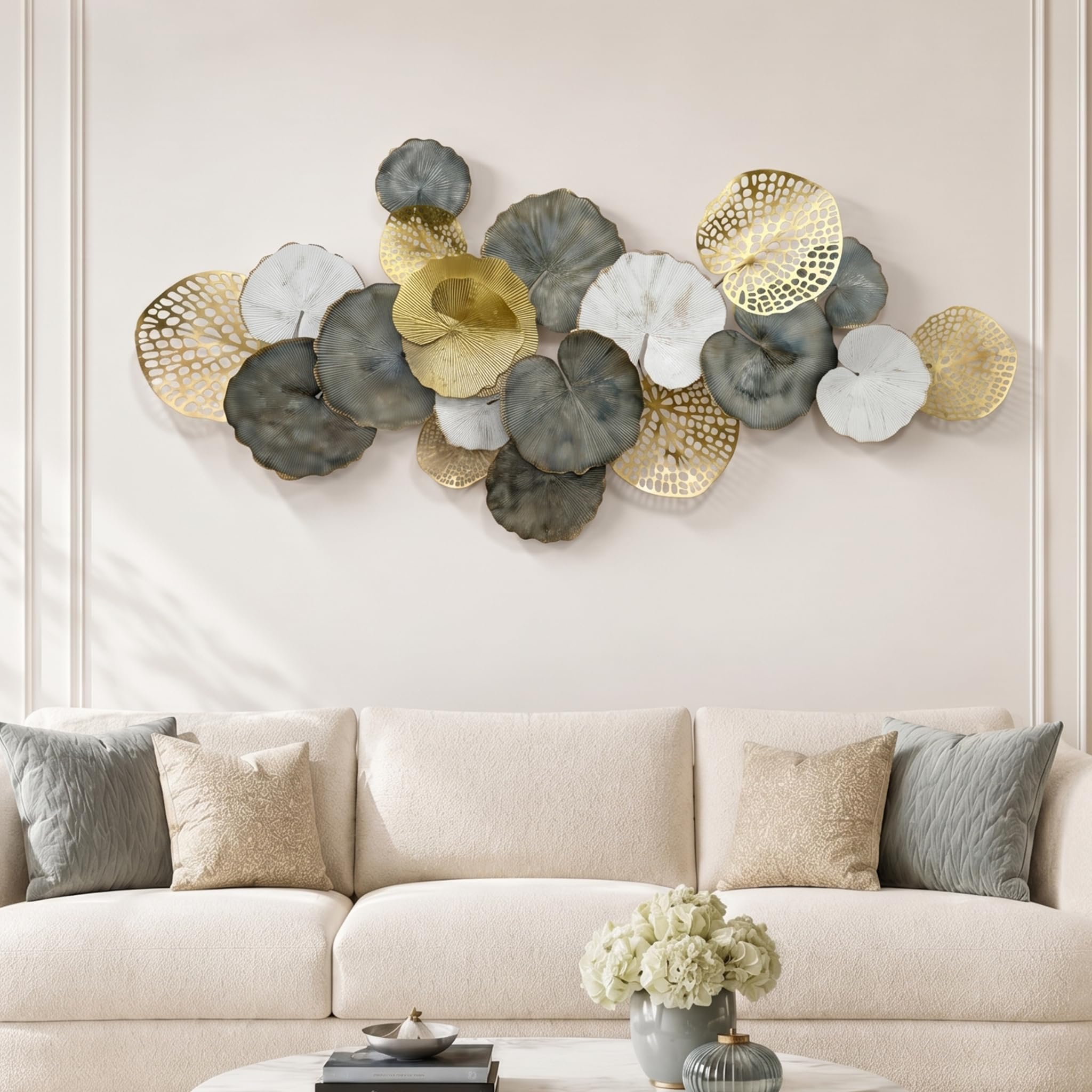 Large Metal Wall Art,3D Lotus Leaf Wall Decor for Living Room