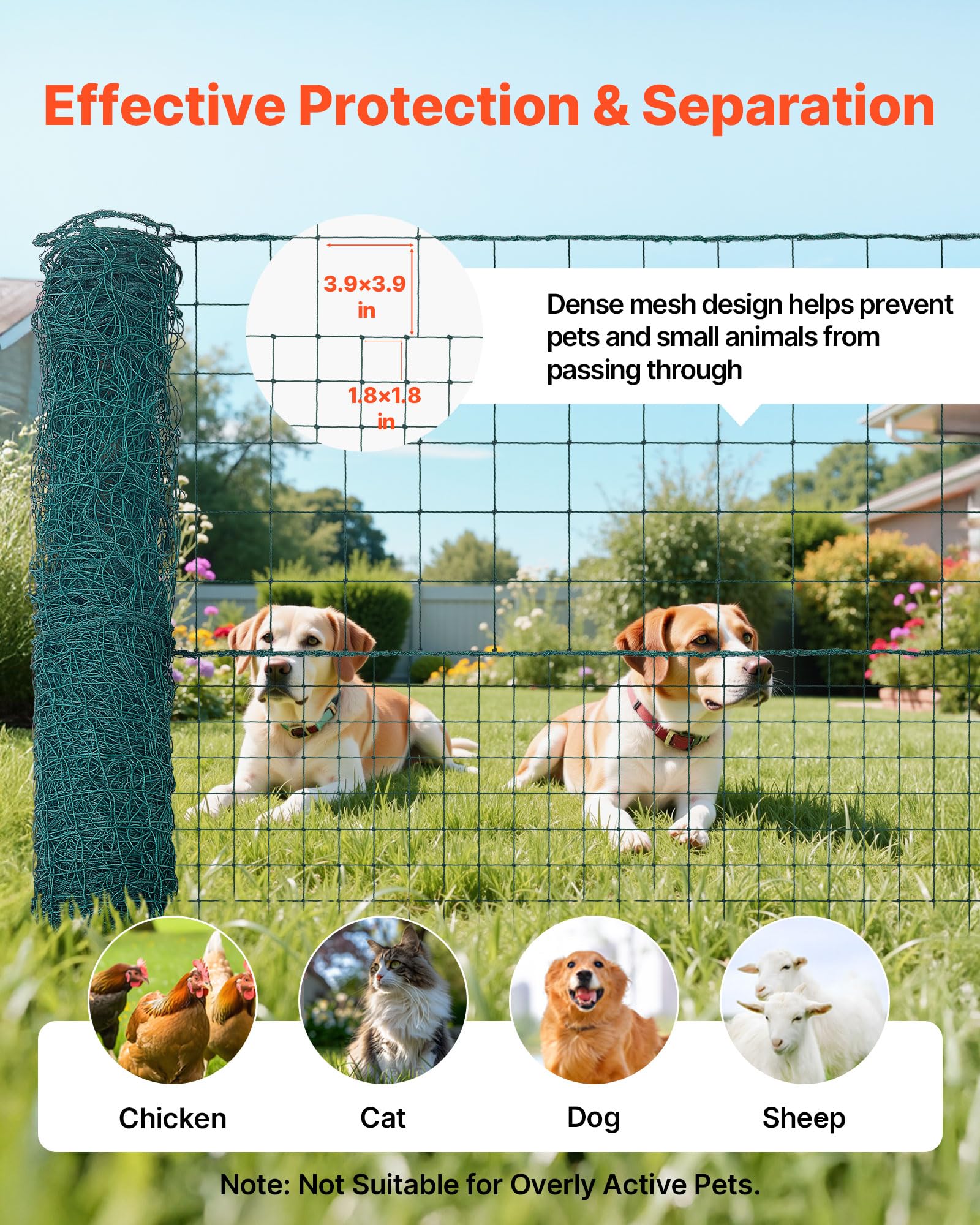 VEVOR Rete per Recinzione in Plastica, Recinzione Temporanea con Pali 1,25 x 25 m, Rete di Sicurezza Flessibile con Picchetti a Doppia Punta e Tiranti, Barriera Rimovibile per Cani, Polli e Piante