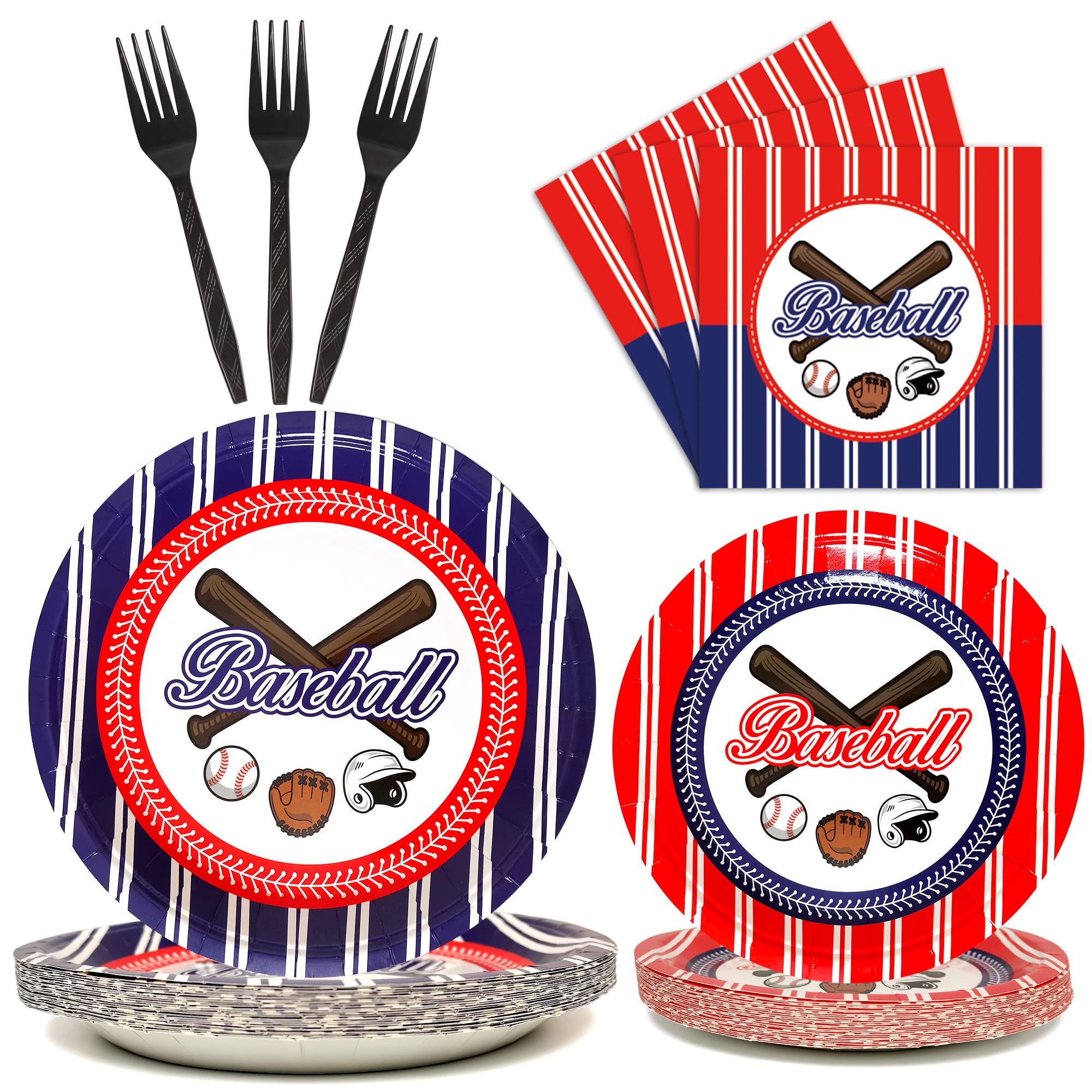 96 Pcs Baseball Party Supplies Plates Napkins Tableware Set Baseball Theme Birthday Party Table Packs Favors Decorations, 24 Guests