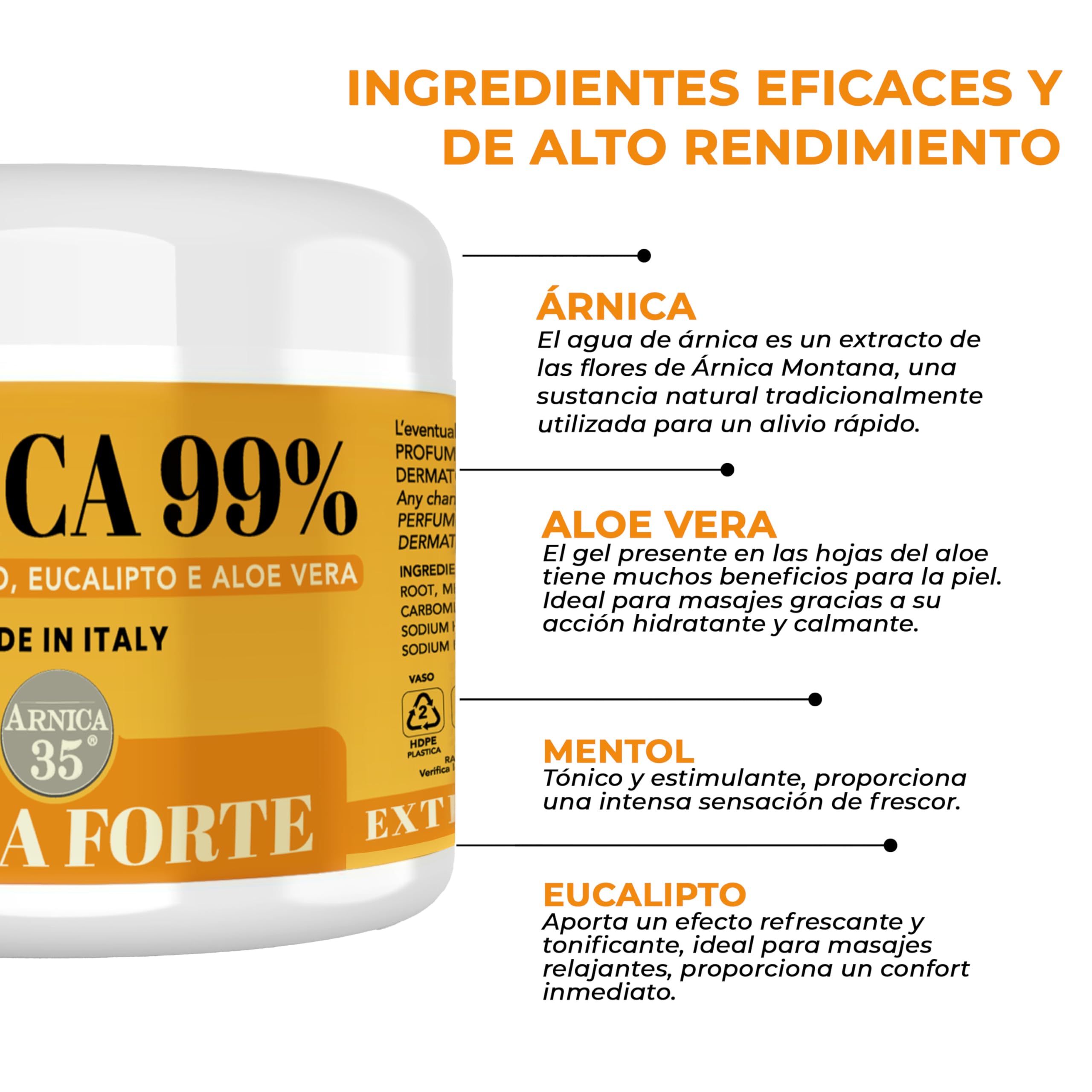 Arnica 35 – Arnica Gel Extra Fuerte 99%, Efecto Refrescante, 500 ml, Para Masajes en Músculos y Articulaciones Fatigados, También Util para la zona cervical, con Mentol, Eucalipto y Aloe Vera