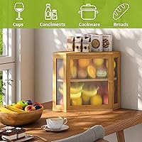 Vista 6 de BMOSU Panera de esquina para encimera de cocina, doble capa, caja de pan de madera de bambú, contenedor de almacenamiento de pan de gran capacidad