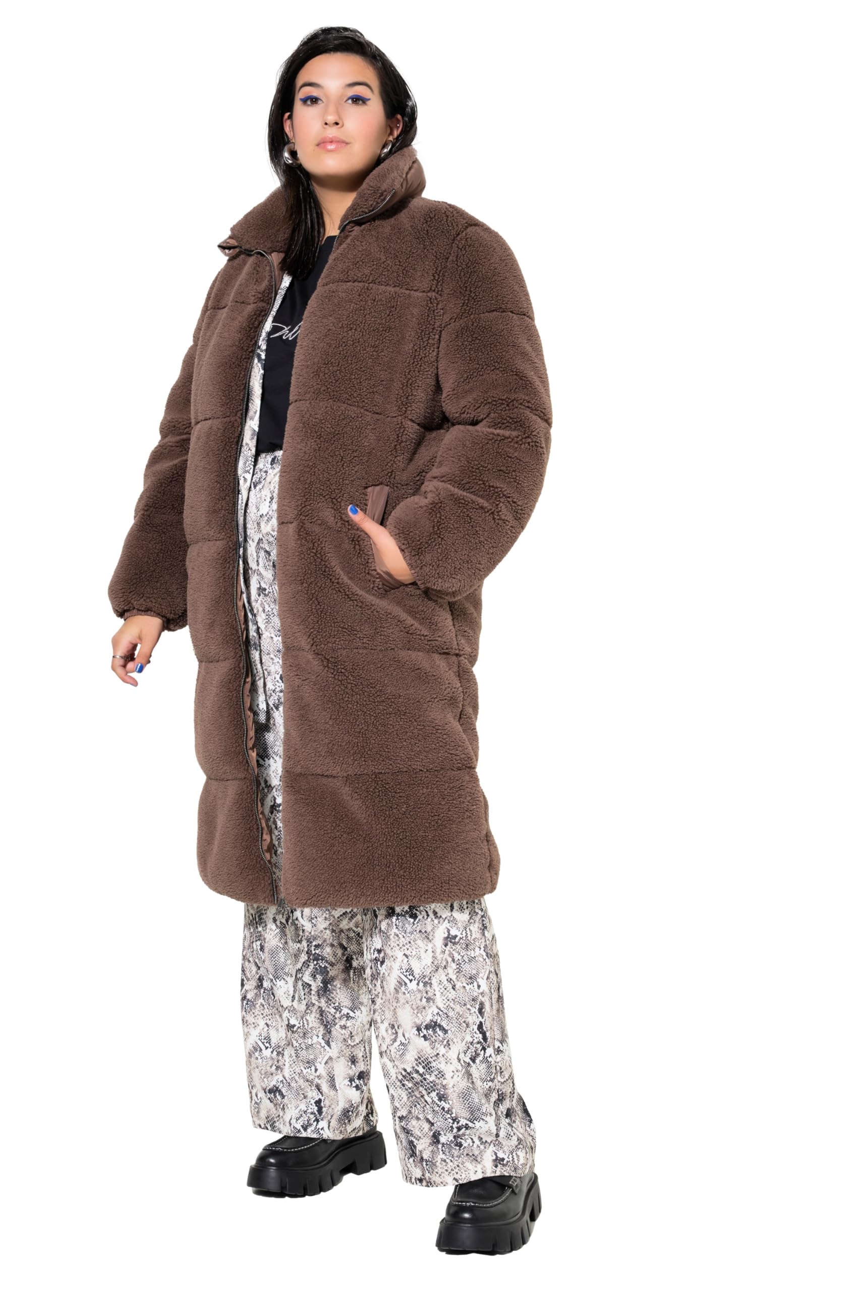 Studio Untold Damen große Größen Übergrößen Plus Size Teddy-Steppmantel, Straight Shape, Nylon-Schulter 834785