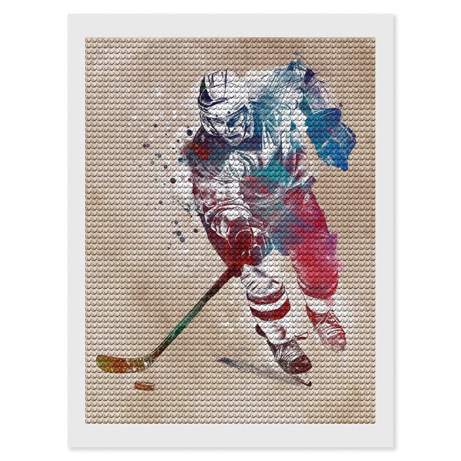 Junmoney Hockey Player Sport Art Diamond Painting Canvas Set 12"x16", Full Kit Included, Calming Craft to Unwind, Farmhouse Decor, Christmas Gift