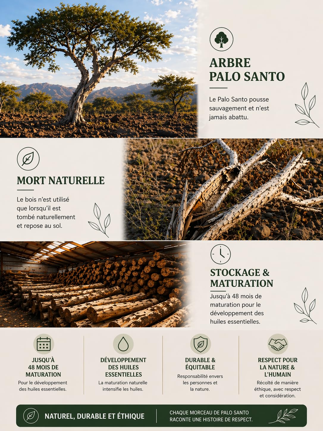 rooted.® L'Original Palo Santo - Bois sacré du Pérou - Encens - Méditation et Purification - Récolte Durable