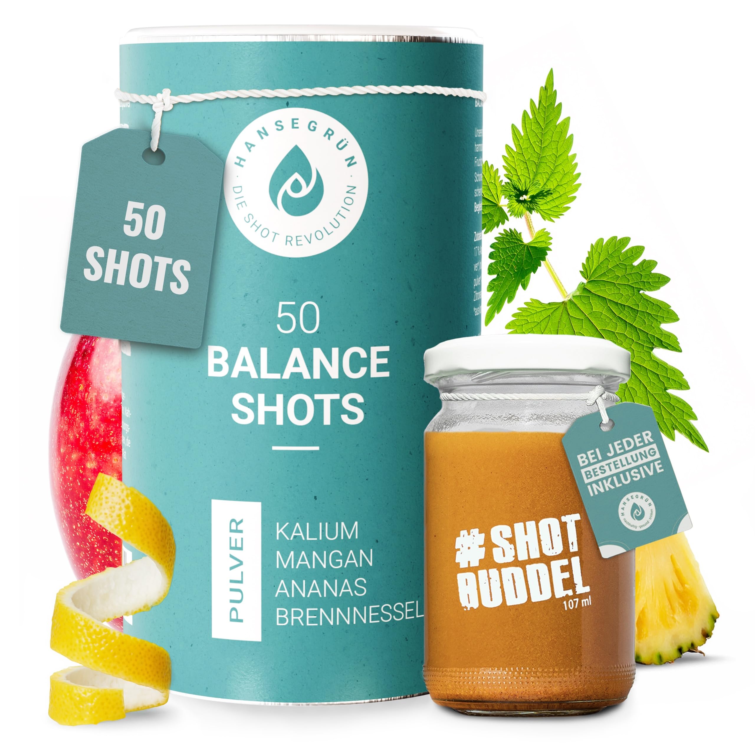 Hansegrün Wasser Balance Shots (50 Stk.) - Mit Mangan, Kalium & Vitamin C