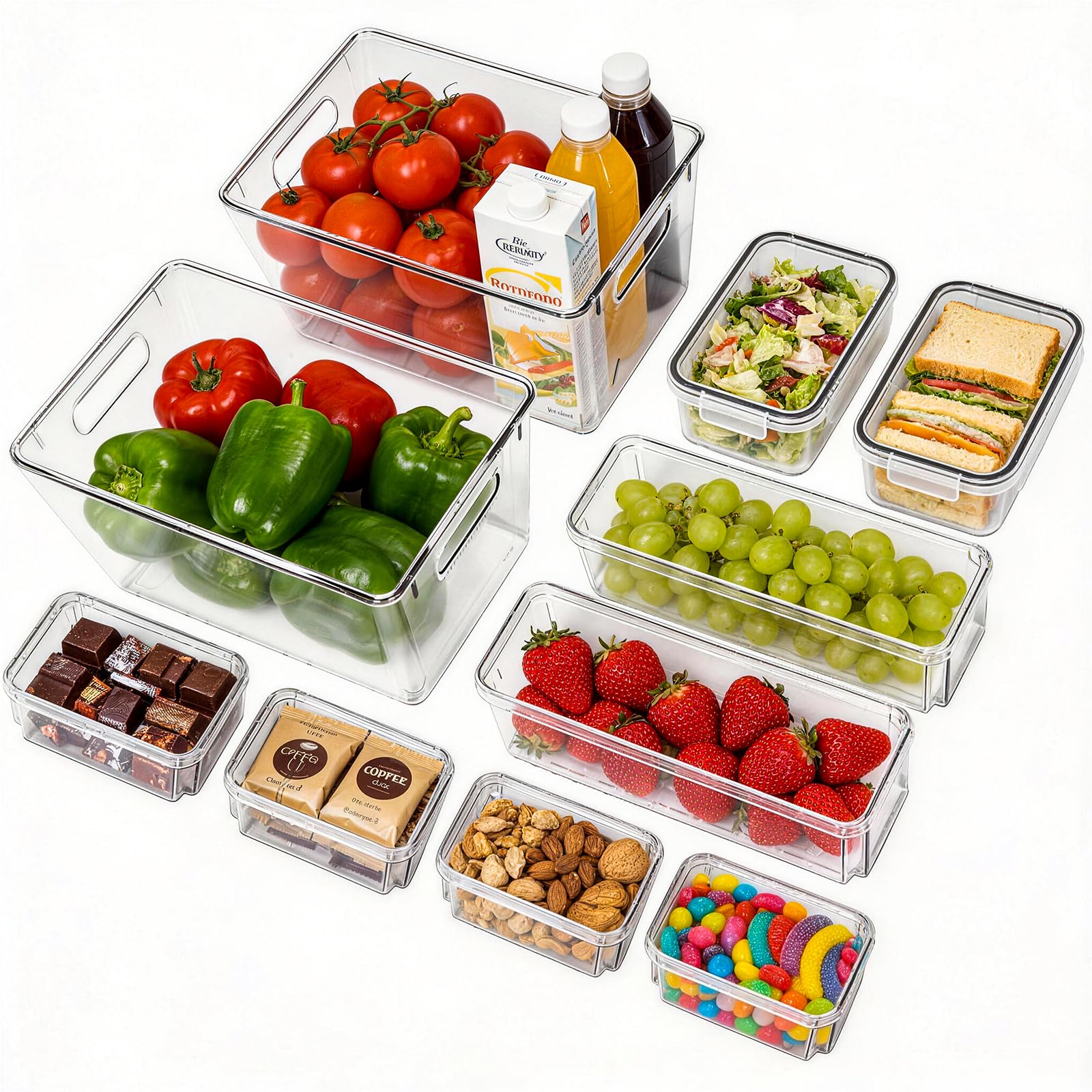 12 Pack Fridge Organiser Set L M S XS Clear Storage Bins BPA Free