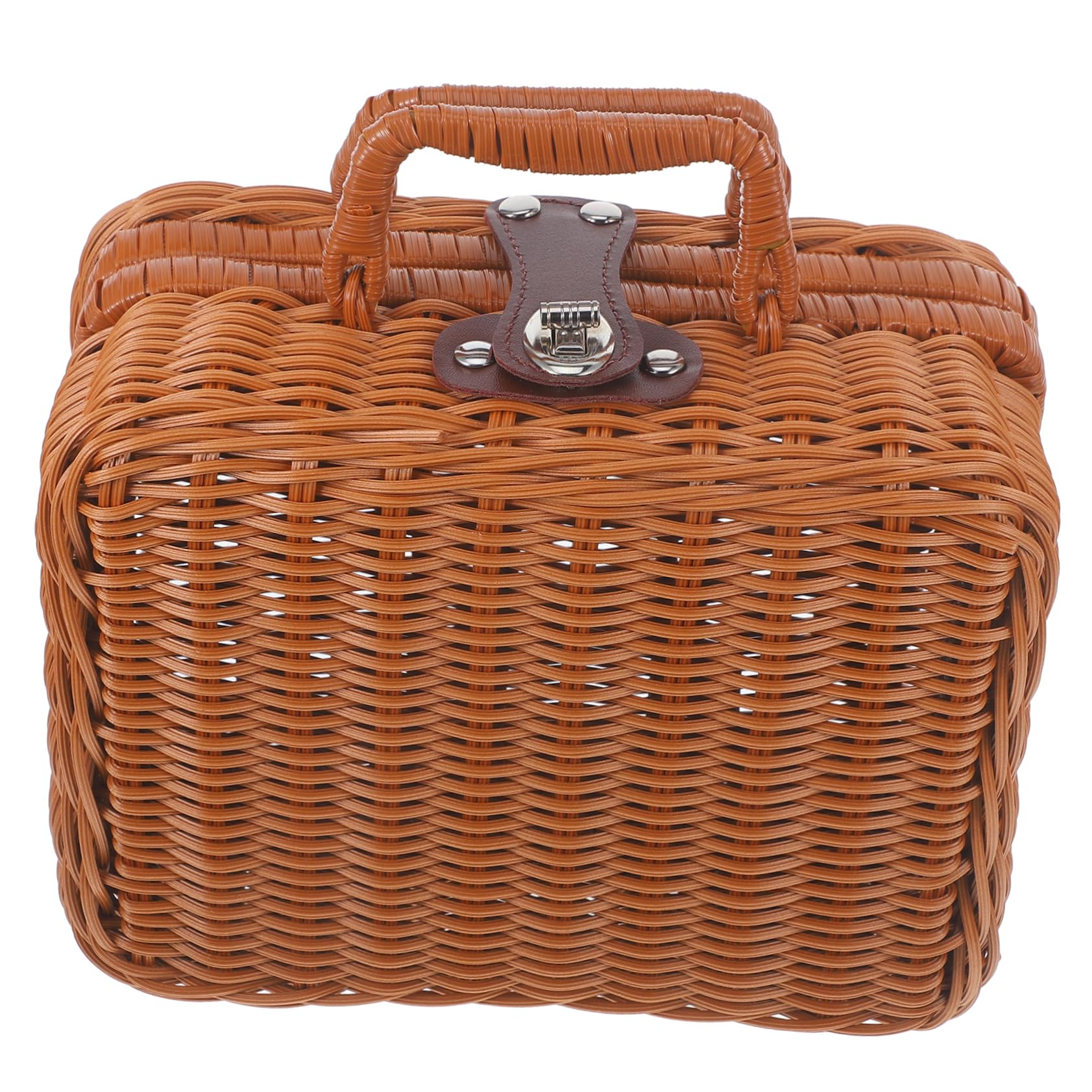 Casier de rangement tissé en imitation rotin marron clair avec couvercle HEMOTON