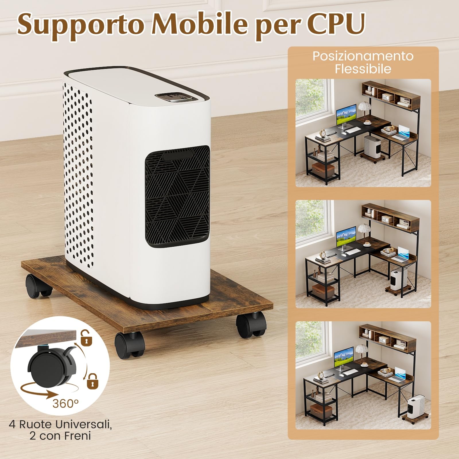 COSTWAY Scrivania Angolare con Stazione di Ricarica, Scrivania ad Angolo Salvaspazio con Scomparti, Ripiani e Supporto CPU Mobile, Postazione di Lavoro Gaming Reversibile per Casa e Ufficio