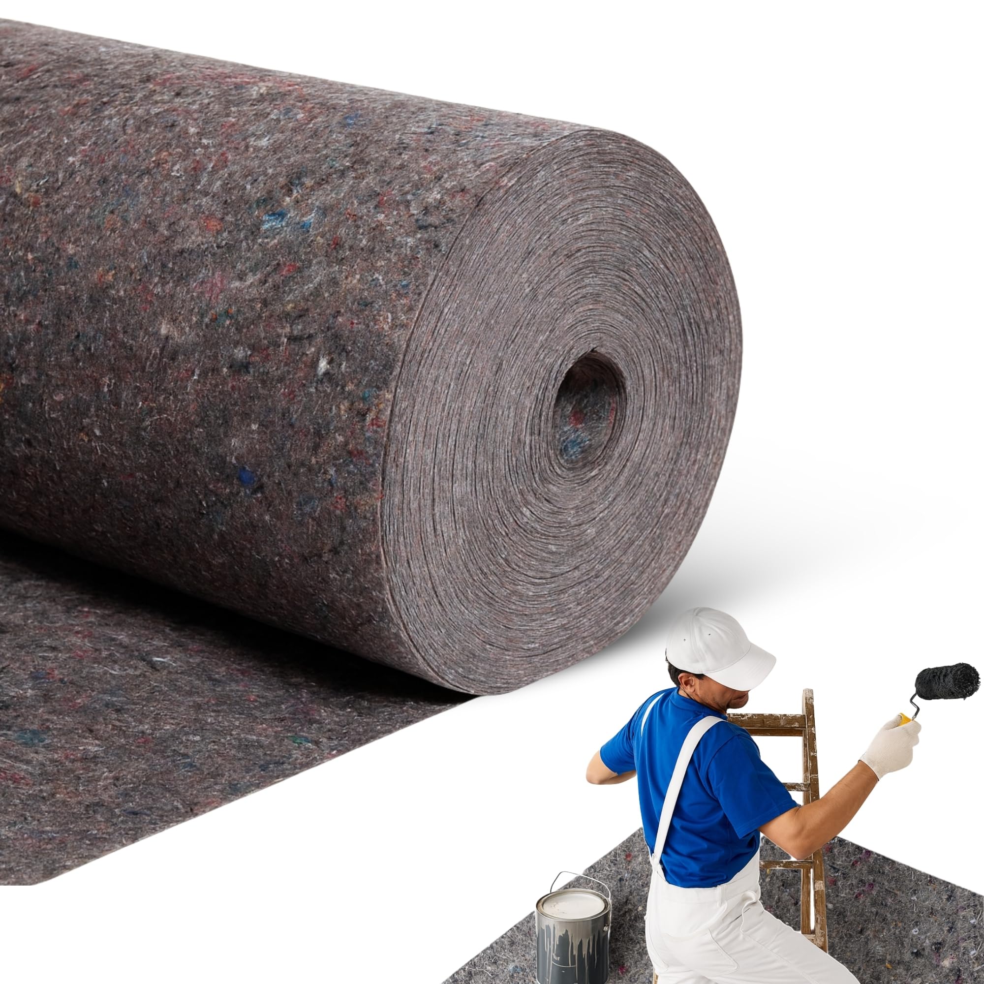 Fieltro Protector de Suelos Pintor, Rollo Fieltro para Suelo y Muebles, Producto reciclable, Uso en Reformas, Pintura y Mudanzas, Capa Polietileno Antideslizante 180 g/m2, 1 Rollo de 90 cm x 20 Metros