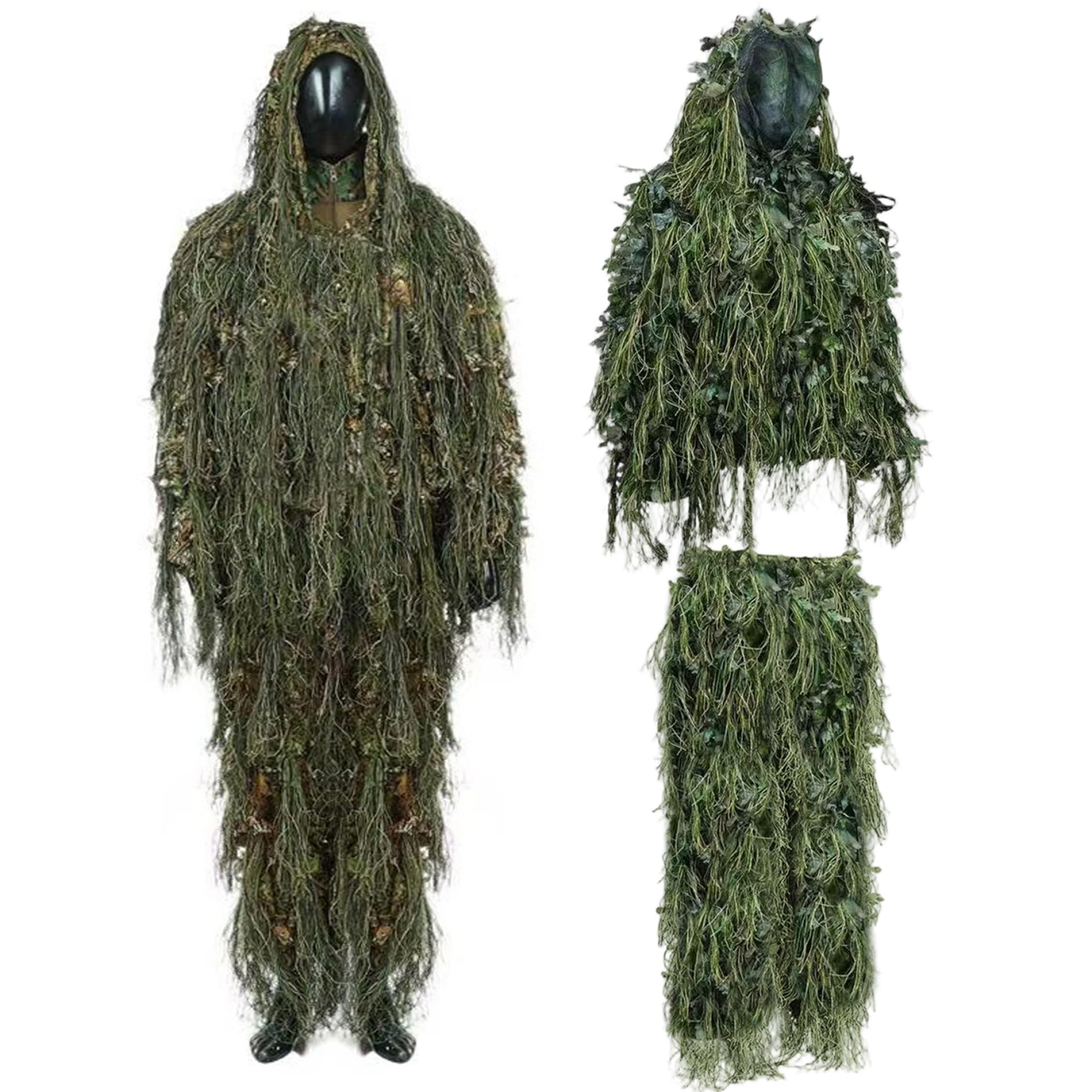 Costume Ghillie, Costume Ghillie à Feuilles 3D pour Hommes, Ensemble Veste et Pantalon de Camouflage léger et Respirant pour la Photographie de Chasse en Plein air