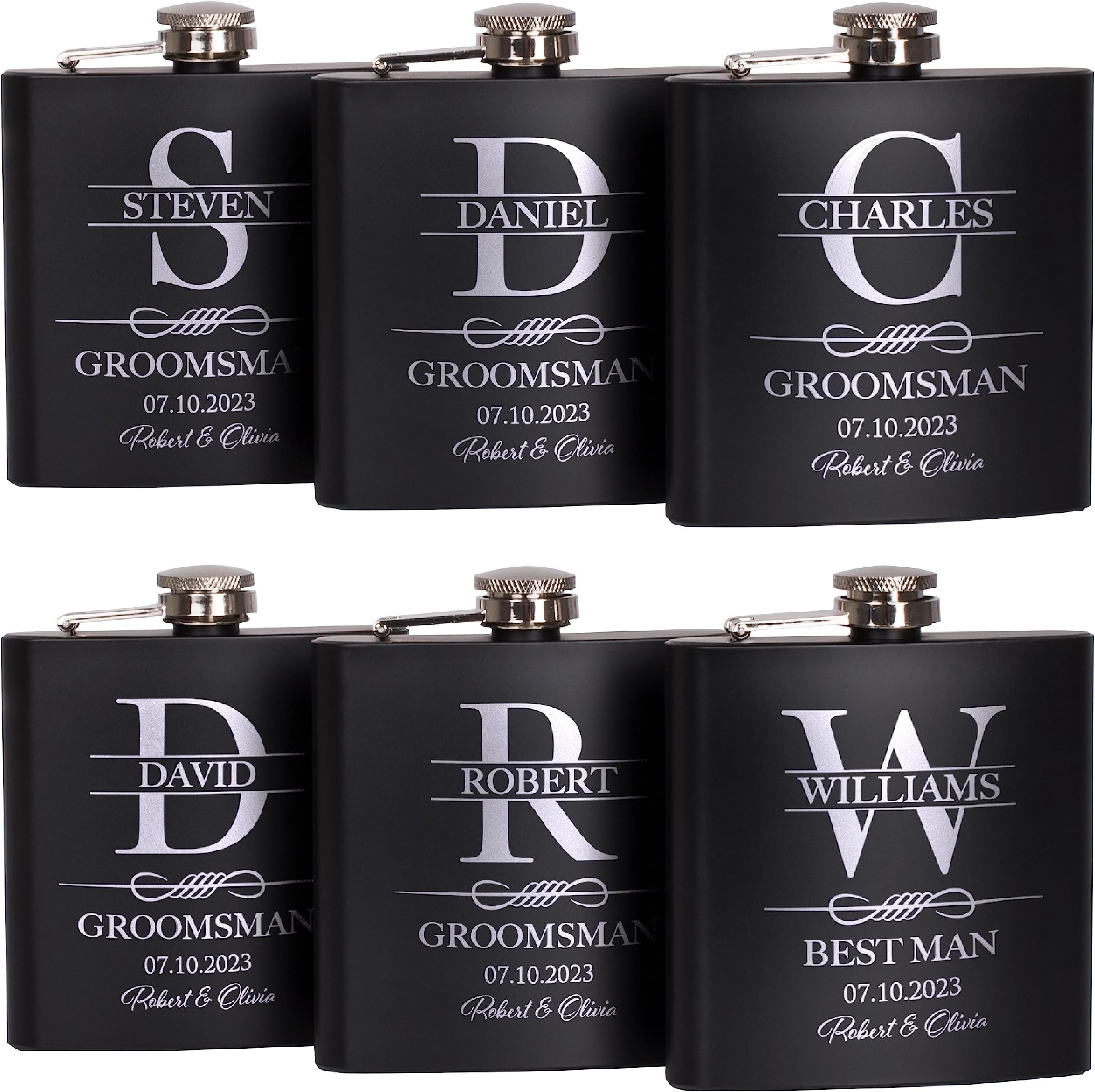 Set of 6, Groomsmen Gifts for Wedding | Personalized Groomsmen Flasks w/Optional Gift Box, Bachelor Party Team, 6 oz. Custom Engraved Hip Flasks for Best Man and Groomsman Proposal #3, Stainless Steel
