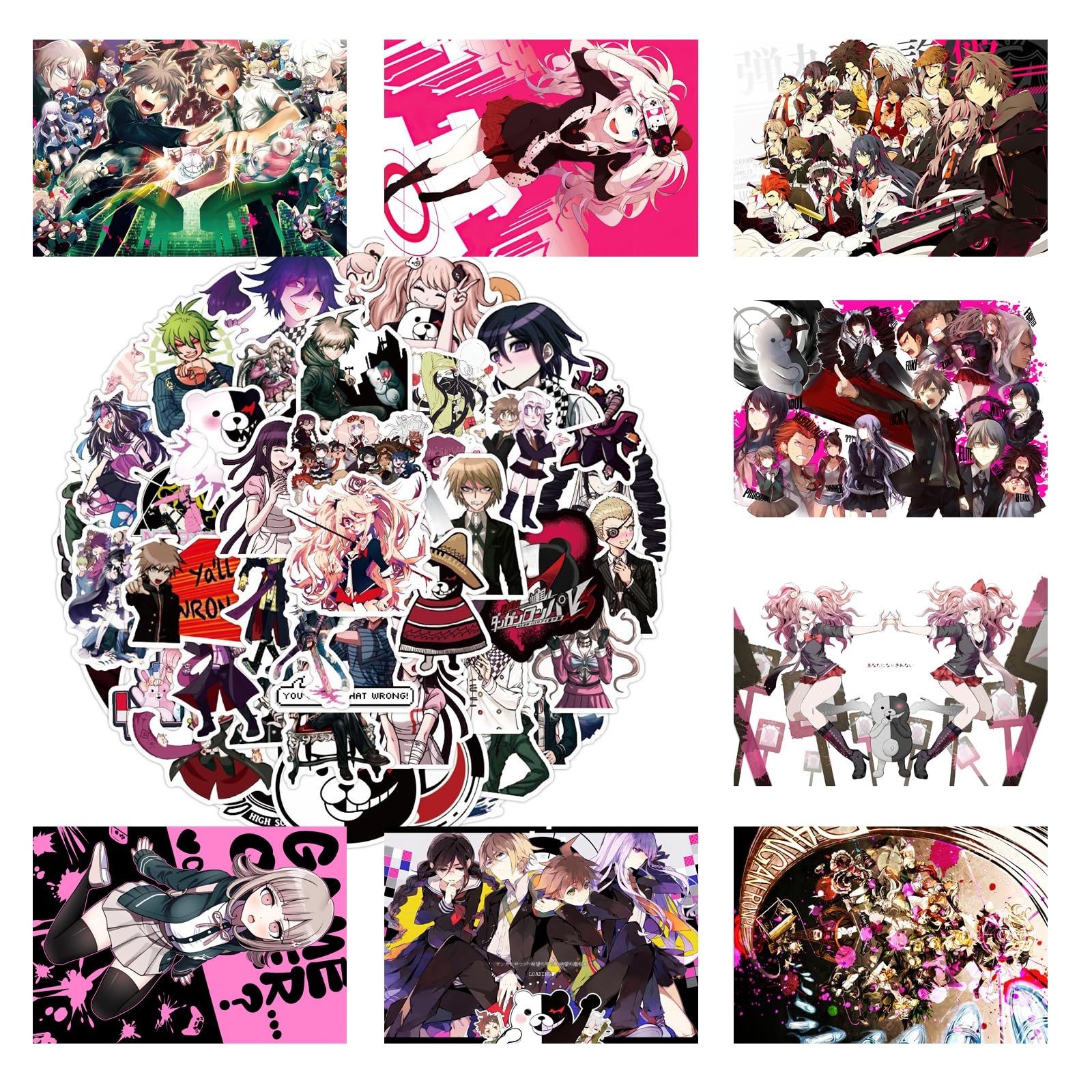 MiodiyaArt Anine Danganronpa Poster 8 Pcs (with 50 Pcs Anime Stickers) 16.5 x 11.5 inch Wall Decor Anime Merch Art Prints HD Posters for Fans