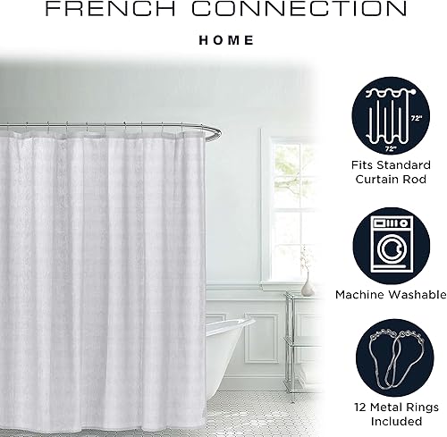 Miniatura 2 de French Connection Cortinas de ducha grises  Juego de 13 piezas Dobby con 12 ganchos de metal inoxidables  Calidad de hotel y lavable a máquina,