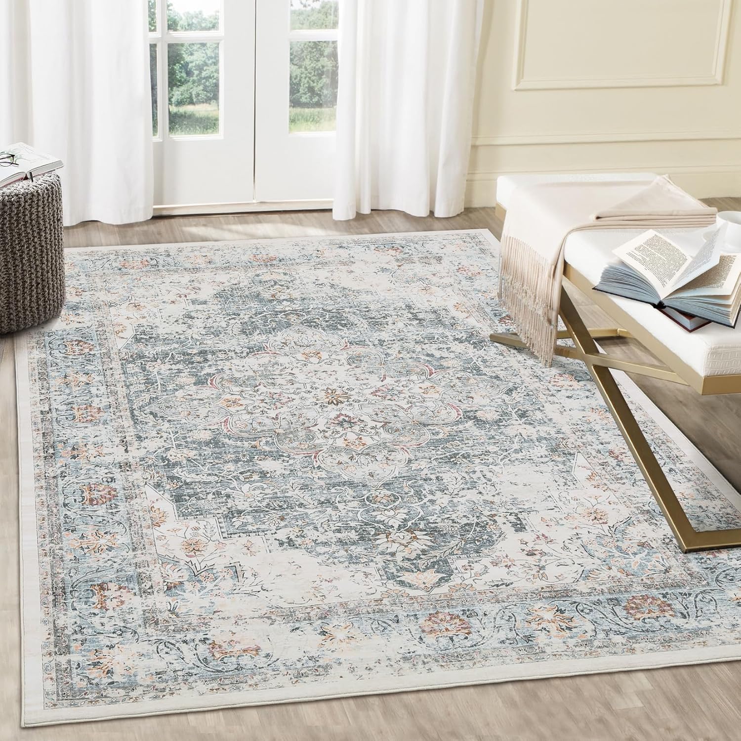 8x10 Area Rug for Living Room Machine Washable Non Slip Vintage Retro Rugs Stain Resistant Distressed Rugs Large Rugs Low Pile Throw Rug for Dining Room Home Office, Sage 8'x10' Sage