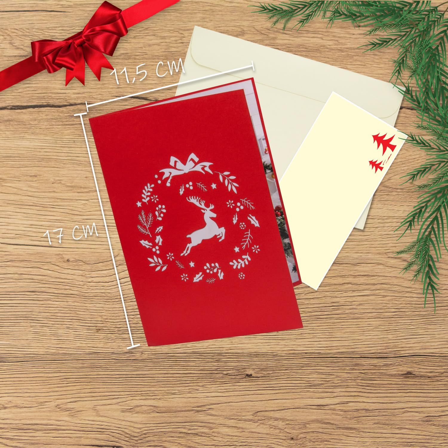 papercrush® Biglietto auguri natale pop up Poinsettia – Carta regalo natalizia 3D per donna (mamma, fidanzata, nonna), cartolina portasoldi per auguri natale, carta fatta a mano per dono di denaro