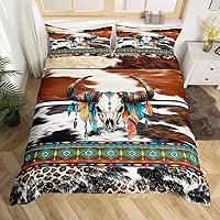 Vista 22 de Erosebridal Funda de edredón de piel de vaca marrón con estampado de vaca de las tierras altas, juego de ropa de cama occidental exótico azteca