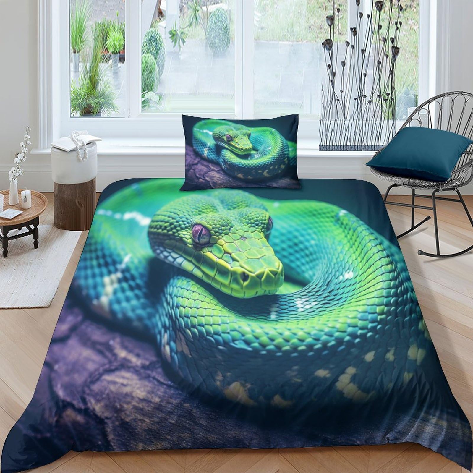 Housse de couette animal imprimé serpent parure de lit 135x200 3D