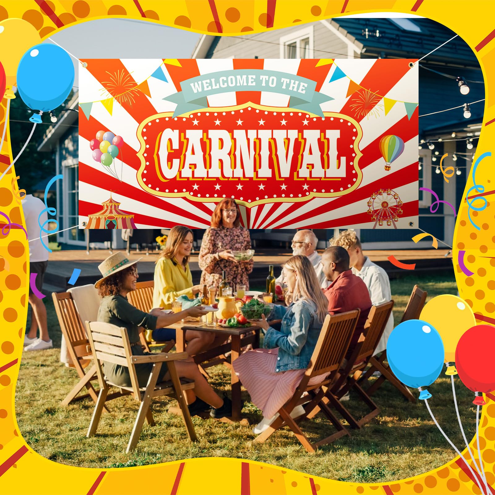 Teenyyou Welcome to the Carnival Banner Decoraciones de carnaval | Diseño de rayas rojas y blancas, decoración de fiesta temática de carnaval, telón de fondo de tela duradera para
