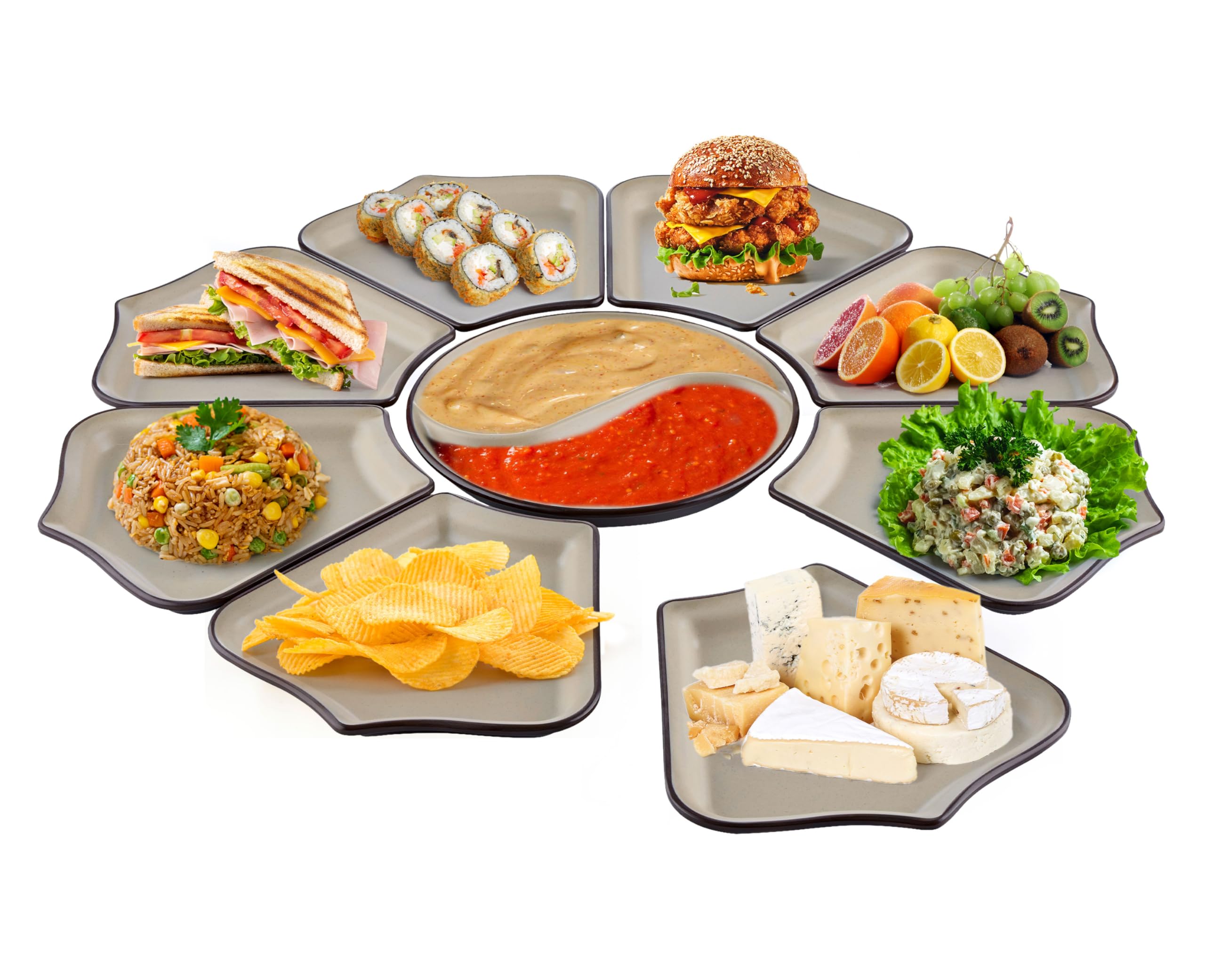 9-Compartment Modular Melamine Serving Platter – Reusable & Dishwasher-Safe Party Tray, Sectional Food Appetiser & Snack Server for Entertaining