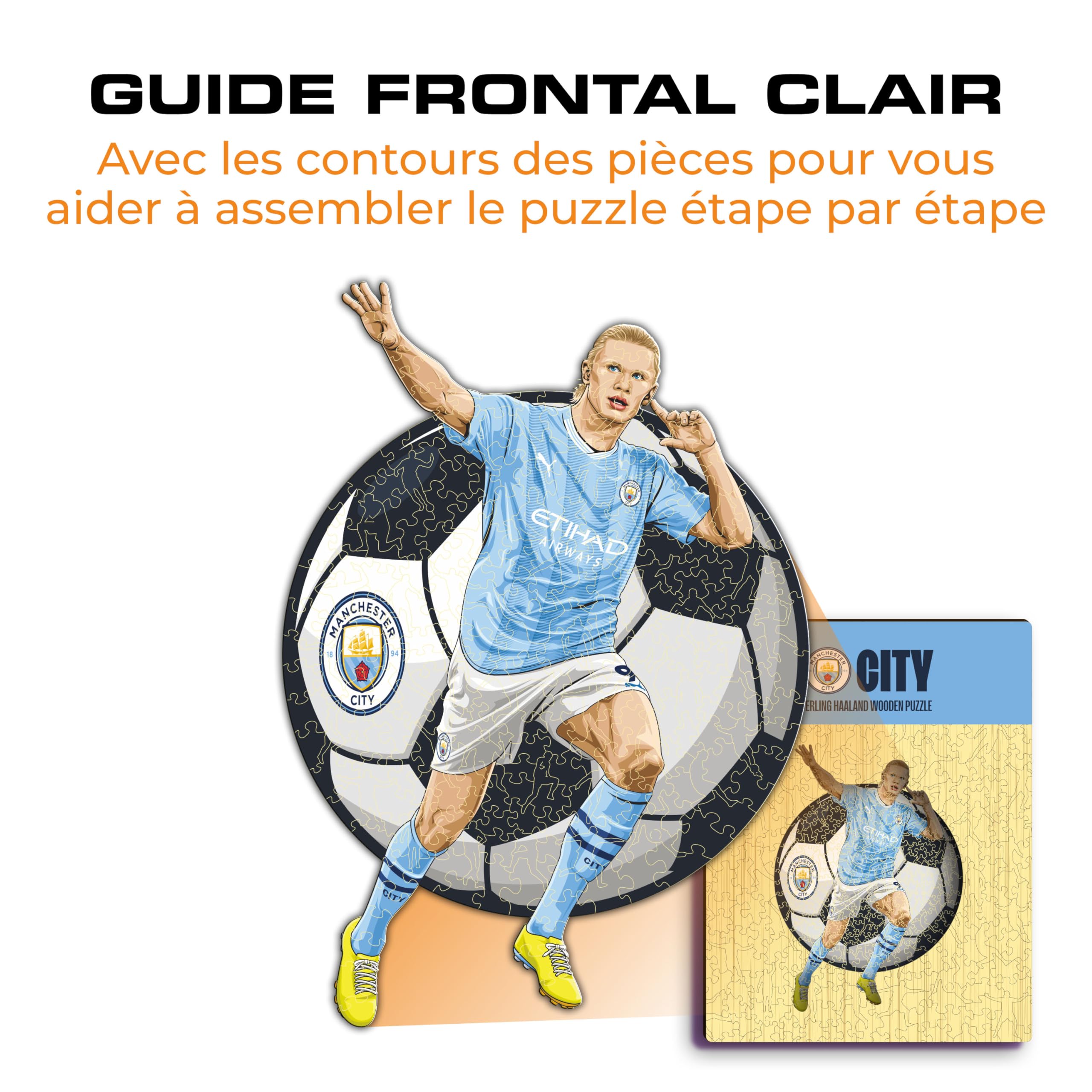 Iconic Puzzles - Manchester City, Erling Haaland, Puzzle en Bois sous Licence Officielle, 100% Durable, Cadeau pour Adultes et Enfants, Taille M, 270 pièces