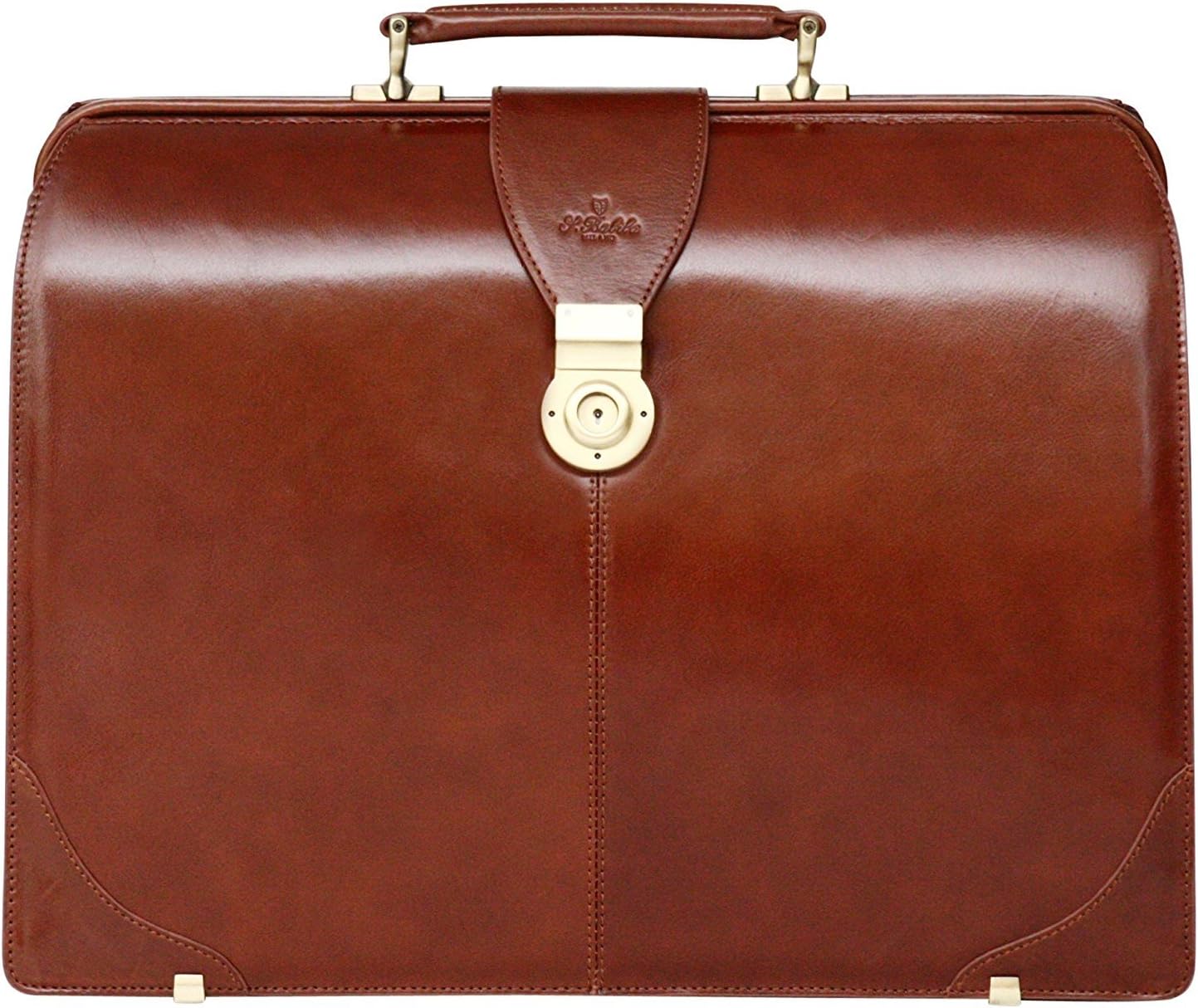 S Babila Top Grain Leather Briefcase - Keylock and Internal Zipped Pocket